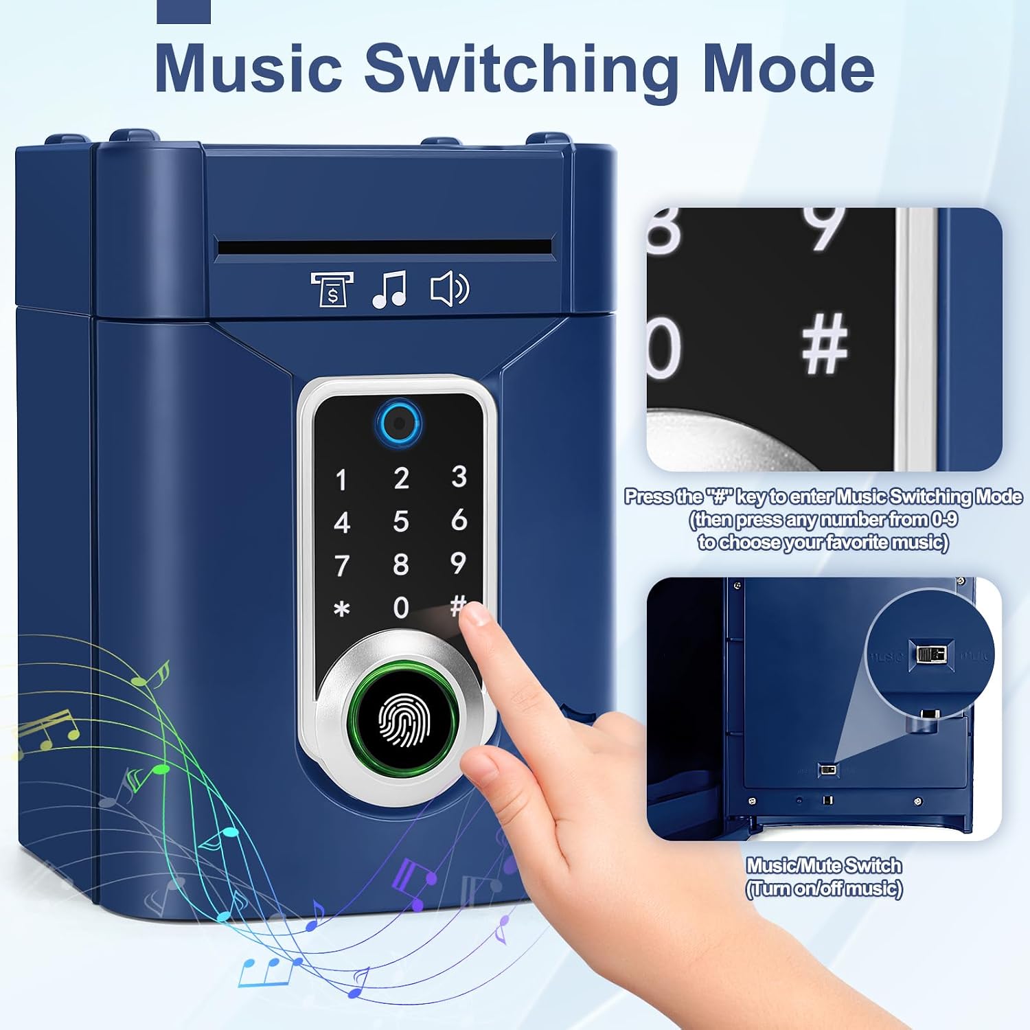 Detalle de Highttoy HH918 elektronische spaarpot, donkerblauw met touchscreen en cijfercode