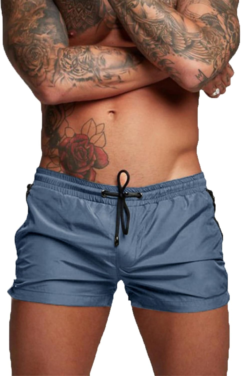 Detalle 2 de EDOTON Herren Badehose – vielseitige Badeshorts mit Reißverschlusstaschen, elastischem Bund und verstellbarem Tunnelzug
