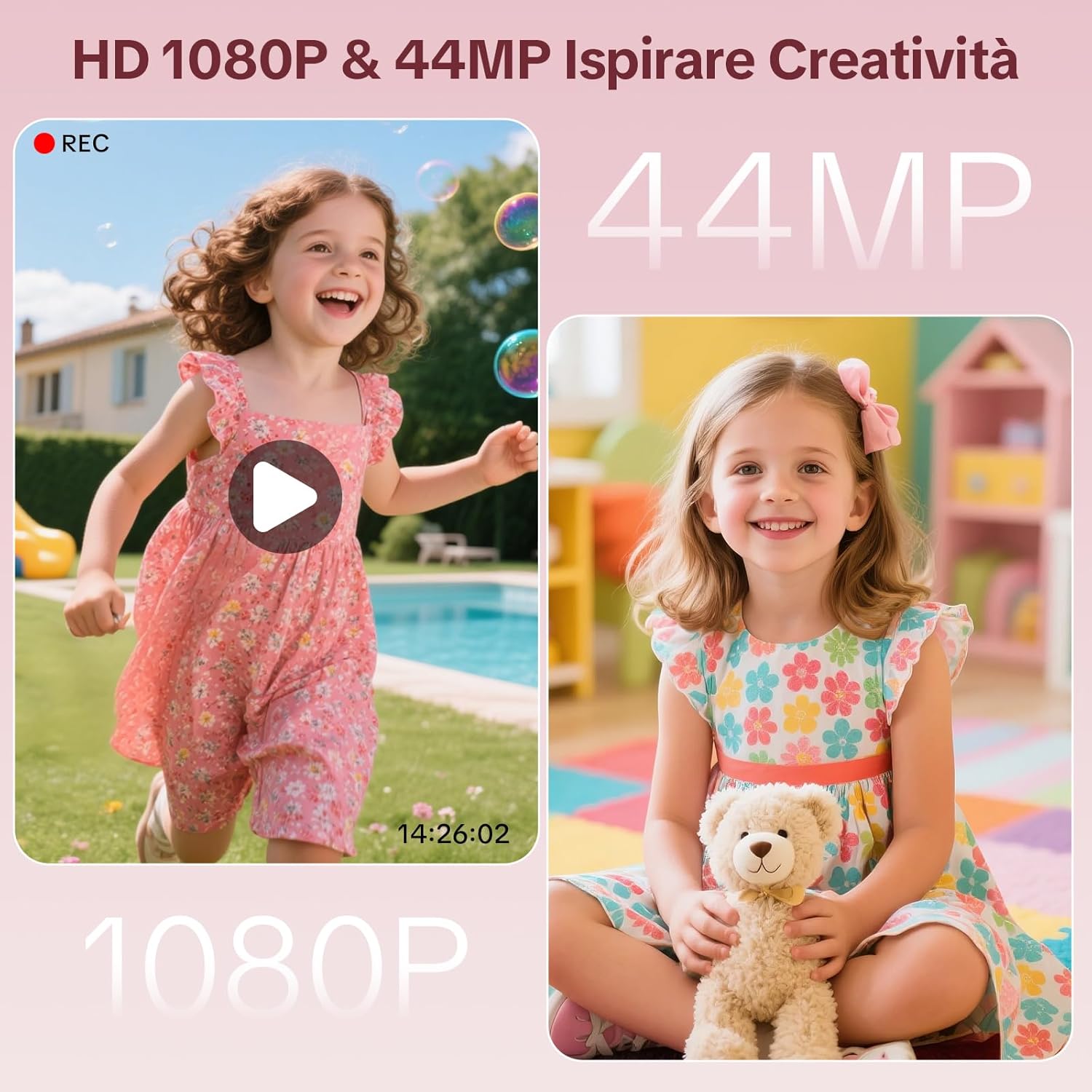 Thumbnail 1 de Fotocamera digitale 44MP con video HD 1080P, anti-shake e display IPS da 2,4" (zoom digitale 16X) rosa