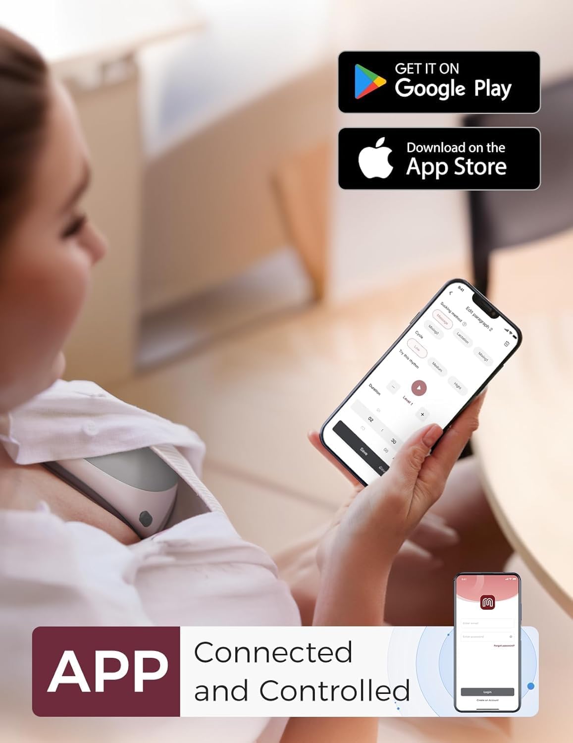 Detalle de Momcozy Mobile Flow M9 Upgrade Freihändige Milchpumpe (App-Steuerung, 15 Stufen) – Grau, 2 Stück, 24 mm
