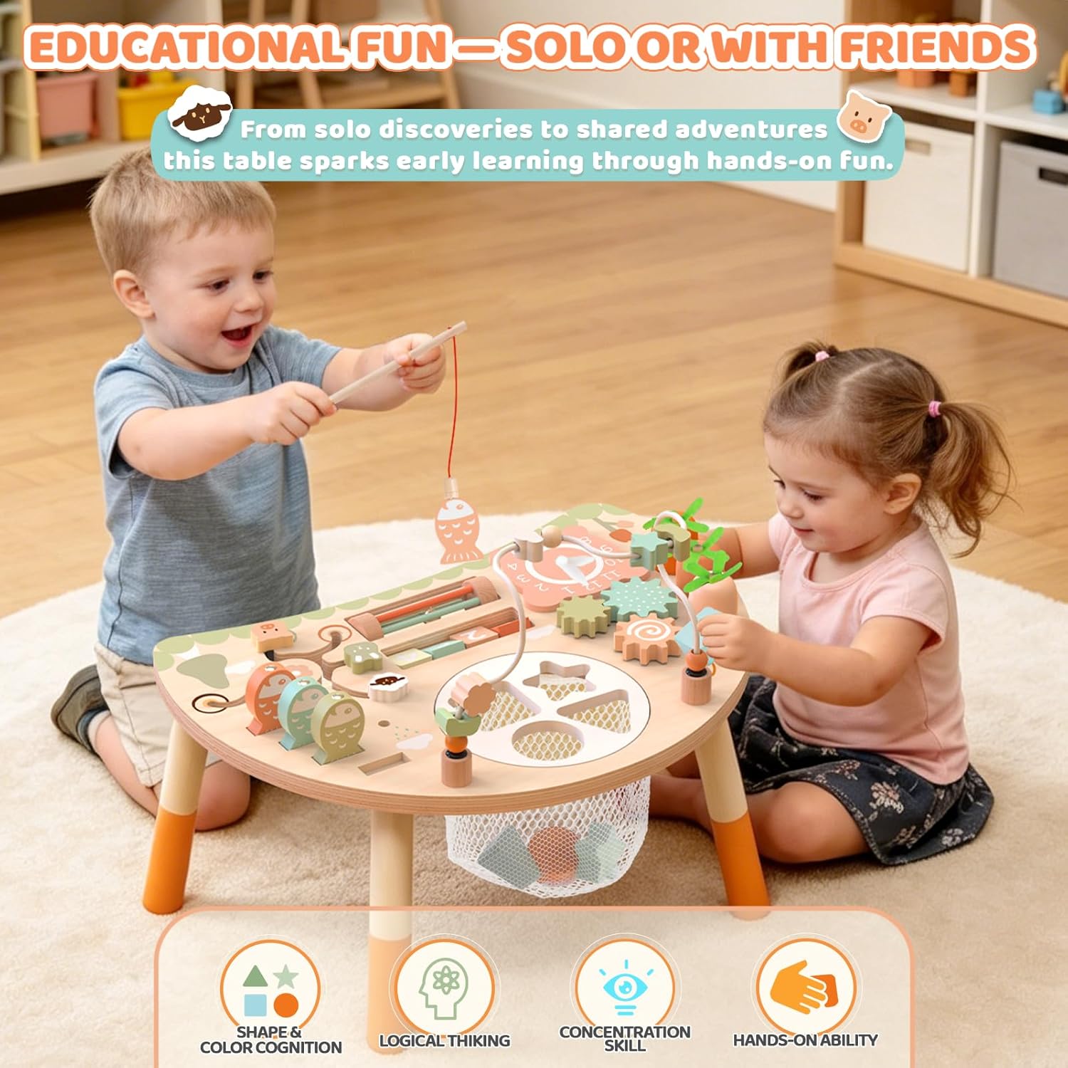 Detalle de Hewaurorion Wooden Activity Table 9-in-1