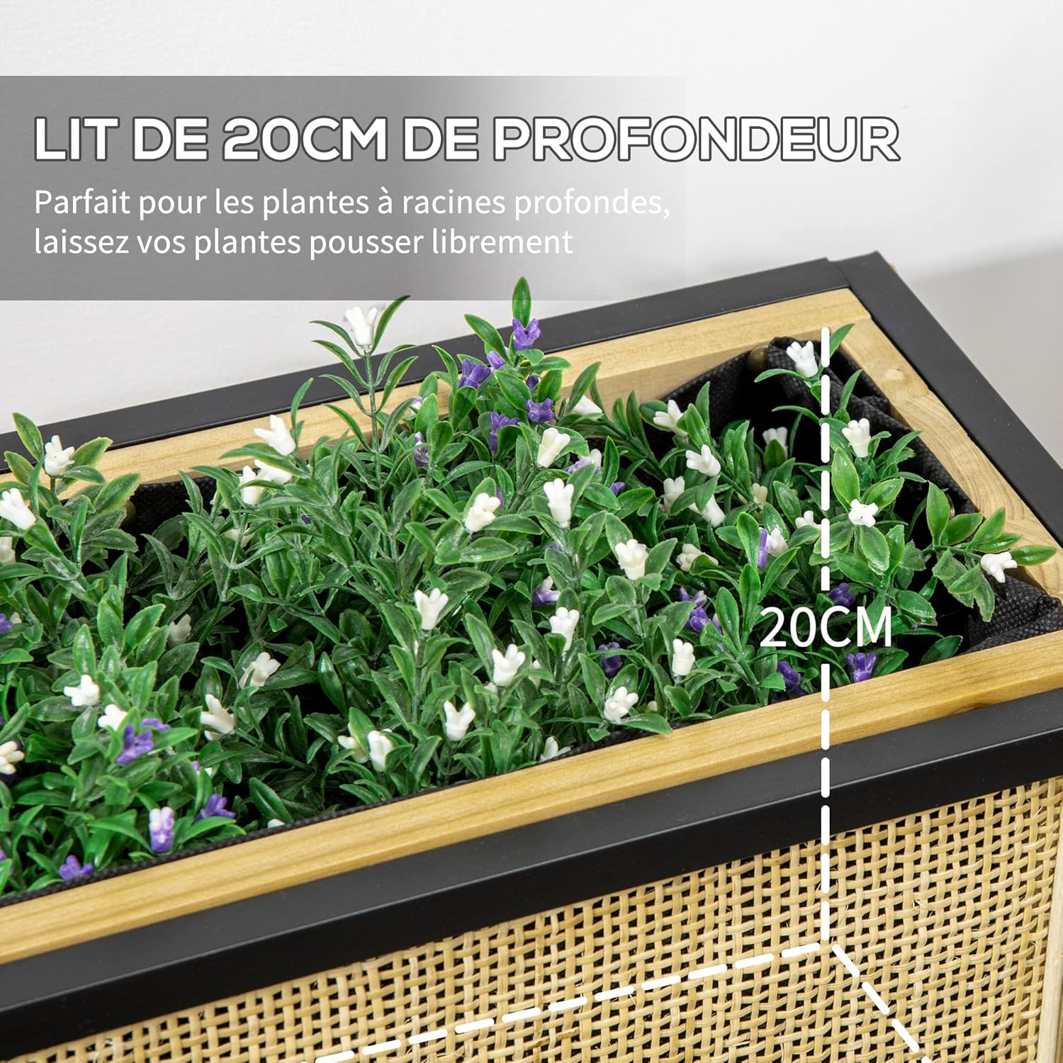 Thumbnail 5 de Outsunny Jardinière sur Pieds Rectangulaire avec Étagère Inférieure — Bois et Métal, 55 x 20 x 56 cm