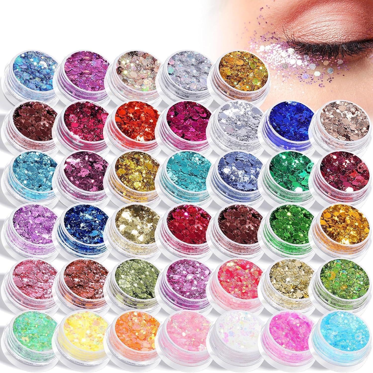 Detalle de AROIC 40 Colors Body Glitter Gel, Holographic and Glow-in-the-Dark Shades