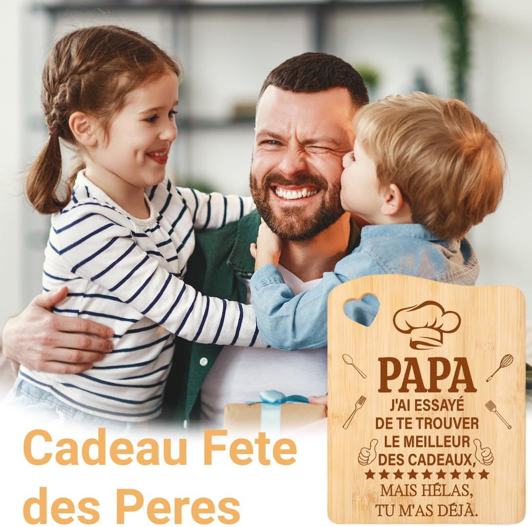 Detalle 2 de Tulolvae Cadeau Papa – Planche à Découper en Bambou 21,5 x 27,5 cm, idée cadeau original
