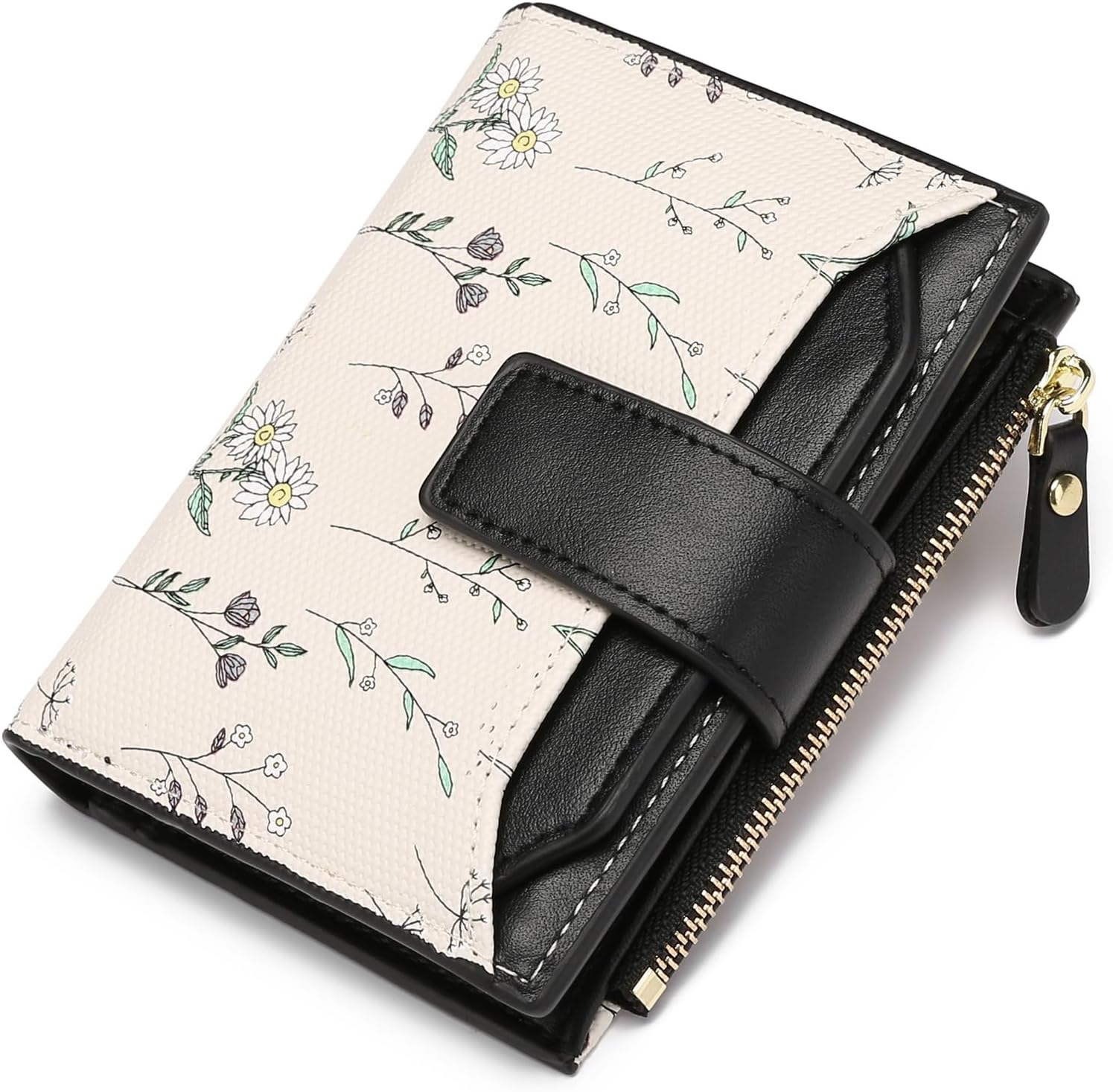 Detalle de GAEKEAO Small Bifold Floral Wallet for Women with RFID Blocking and Zipper Pocket