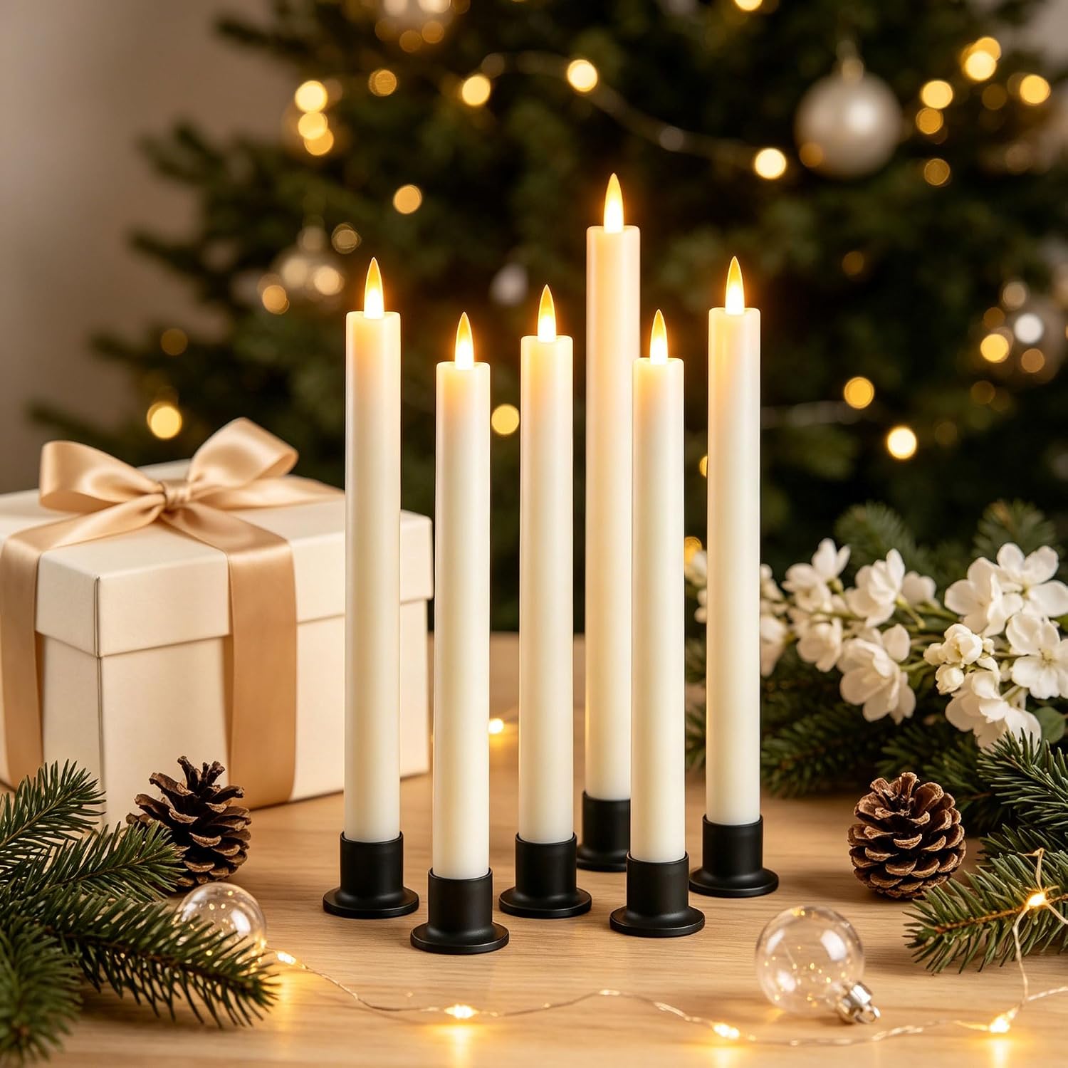 Detalle de Da by GMGL-6 Ivory Flameless Taper Candles, 6-Pack with Remote Control