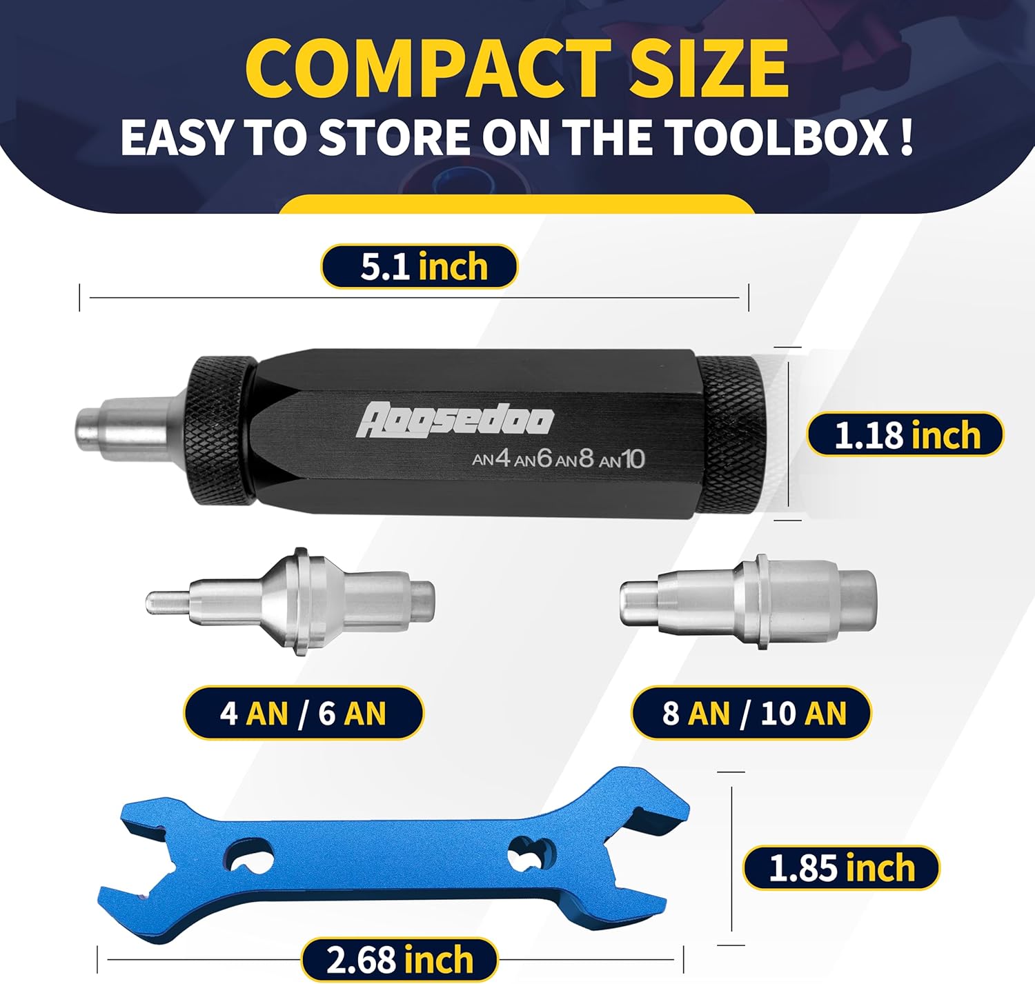 Detalle de AOOOSEDOO PTFE Hose Assembly Tool with Double-Ended AN Fittings Wrench (6AN-8AN) and Reaming Kit