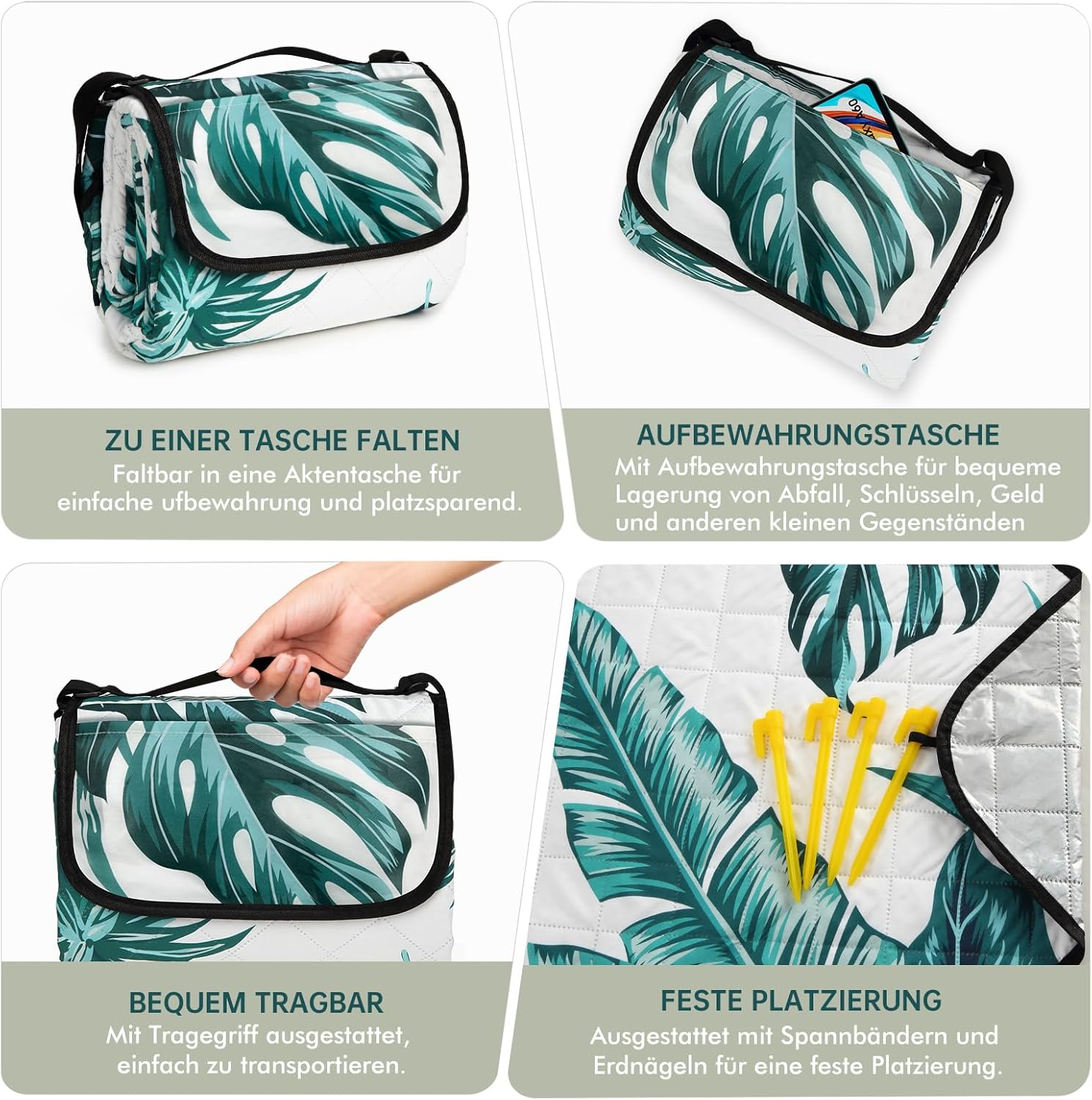 Thumbnail 3 de HAUSPROFI Picknickdecke 200×200 cm – wasserdicht & isoliert, inkl. Tragegriff und Heringen