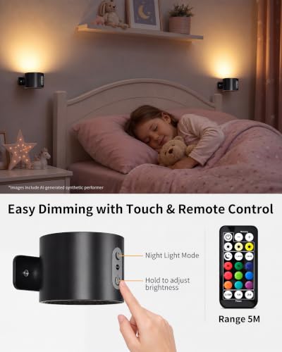 Detalle de LuminexDesigns Set 2 applique LED RGB senza fili con telecomando, 240 lumen