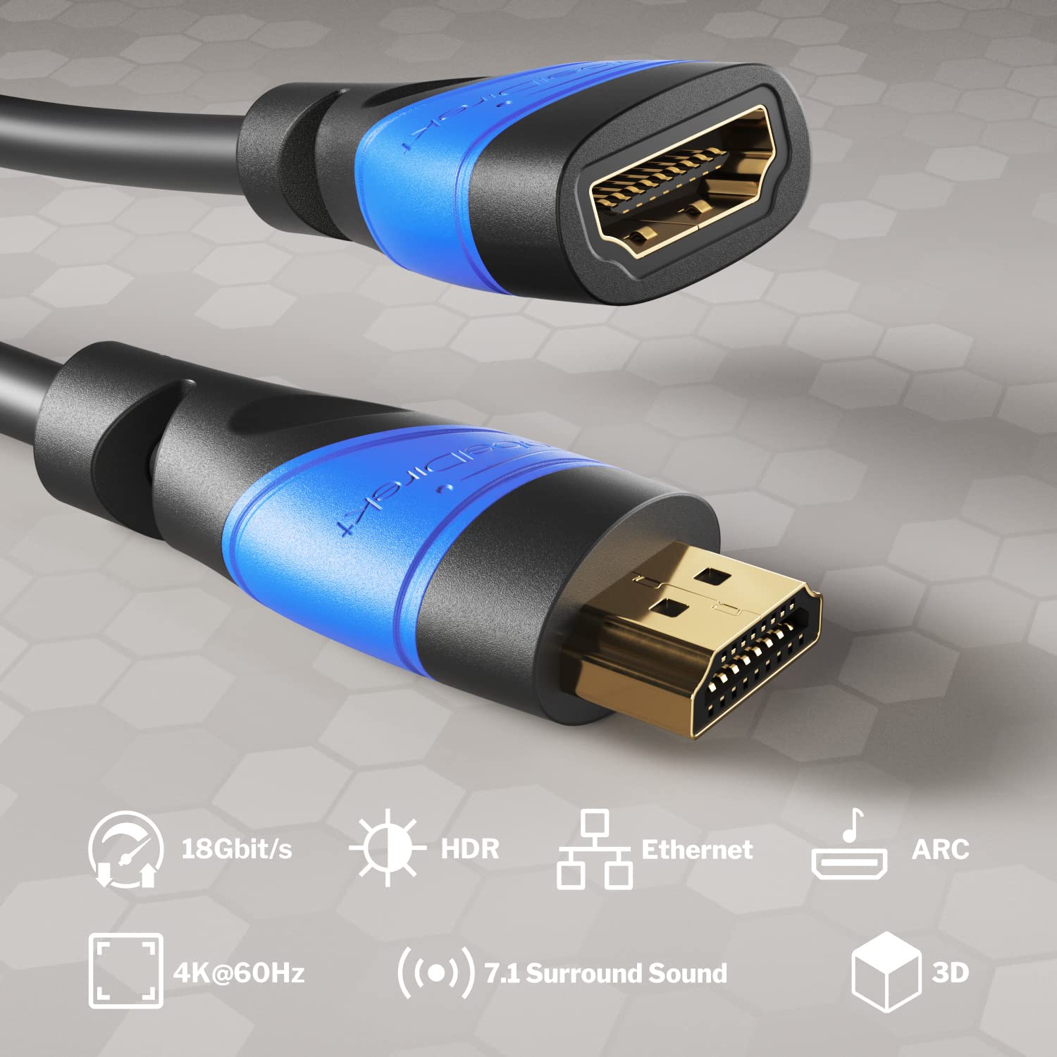 Detalle de KabelDirekt – Cavo di prolunga HDMI con schermatura A.I.S. da 1,5 m (4K@60Hz) per PS5/Xbox e HDMI 2.1