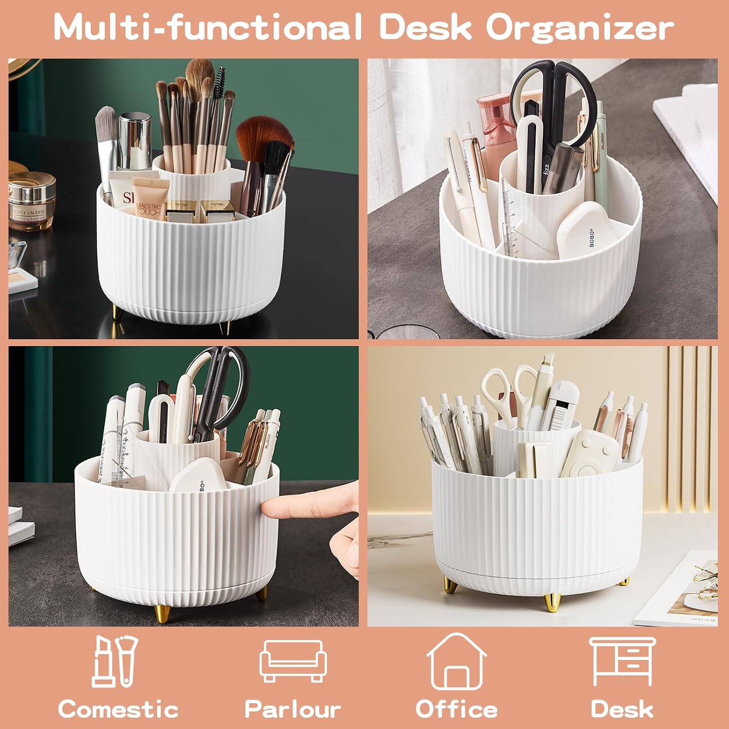 Detalle 2 de fanado 360° drehbarer Make-up-Organizer mit 5 Fächern (weiß) – Schminktisch & Badezimmer