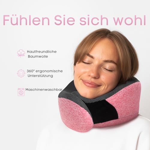 Detalle de Proglobe Nackenkissen Flugzeug – Reisekissen aus Memory Foam, 100% Memory Foam, Rosa
