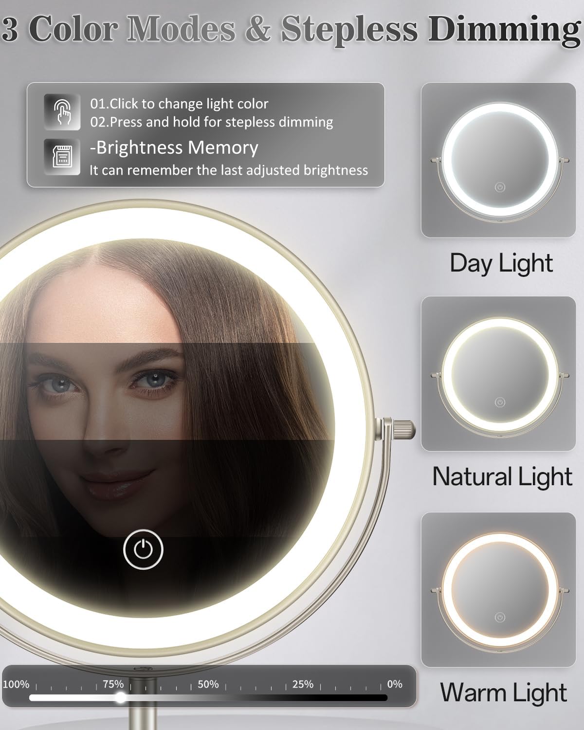 Thumbnail 3 de vpu VPU Makeup Mirror with Lights (1X/30X), 3000mAh Rechargeable LED Magnifying Vanity Mirror