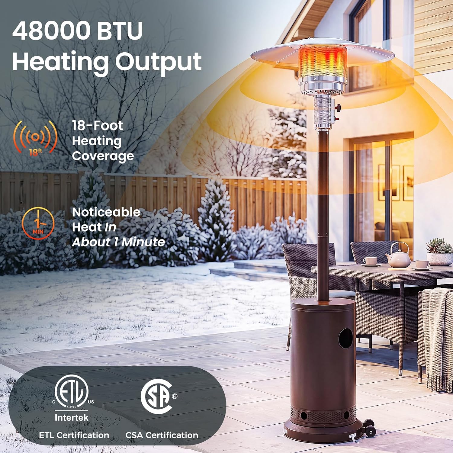 Detalle de Sweetcrispy SW-JRQ-PT01-BN 48,000 BTU Propane Patio Heater with Wheels