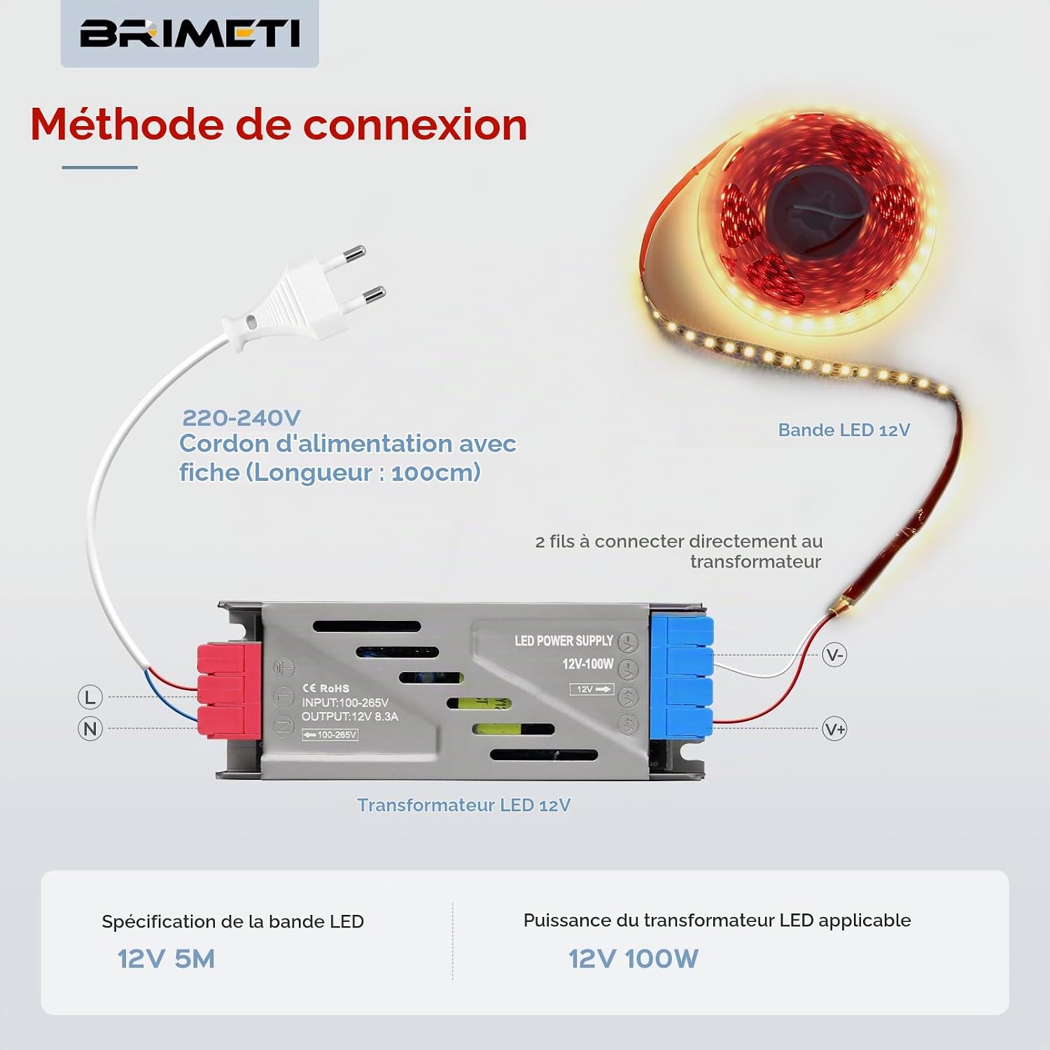 Detalle de BRIMETI 5M ledstrip 5 m, warmwit 3000 K, flexibel en zelfklevend
