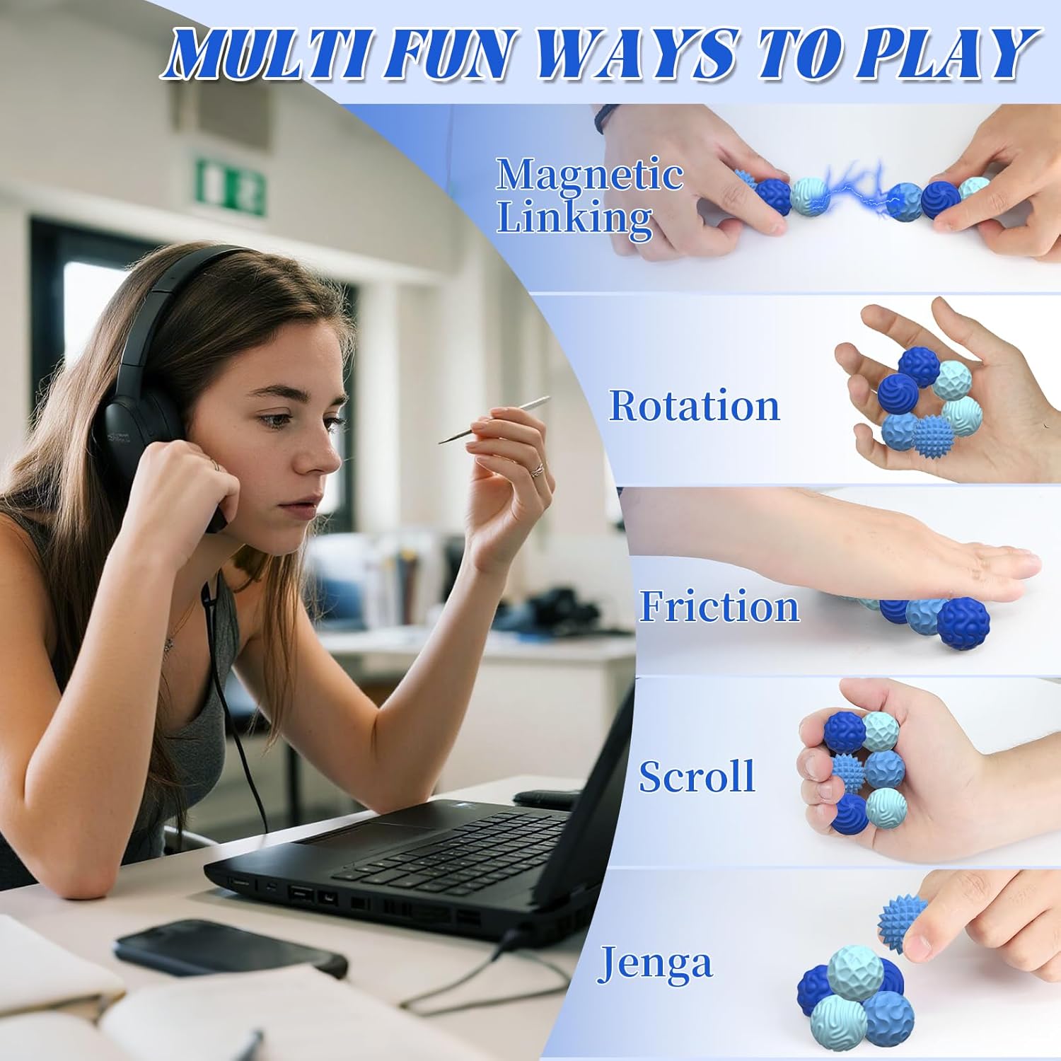 Thumbnail 5 de Silicone Magnetic Balls: 6‑Piece Fidget Set for Quiet Stress Relief and Focus