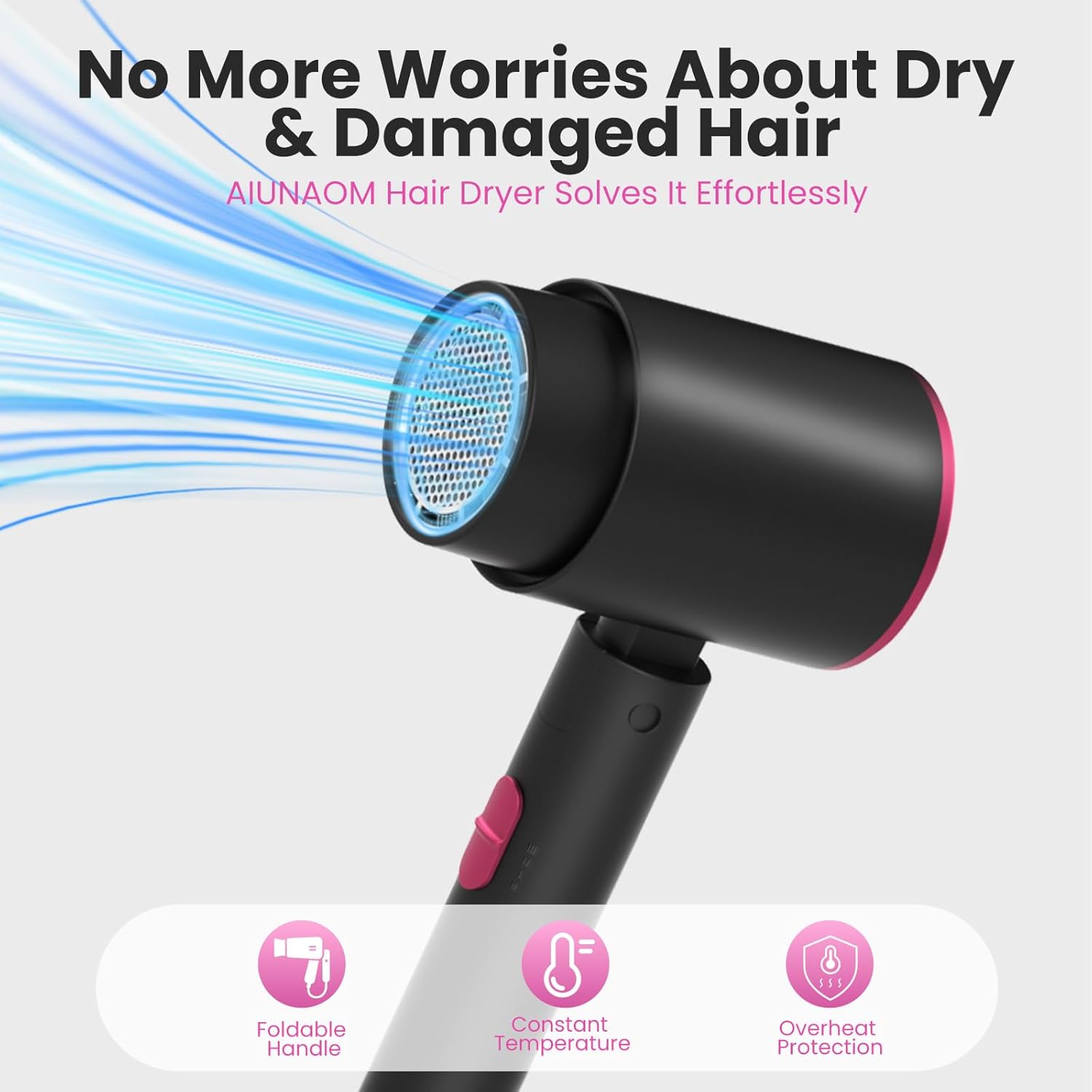 Detalle de Sèche-cheveux de voyage pliable 2000W — sèche-cheveux professionnel à séchage rapide (rouleau pliable, 90°) pour maison et salon