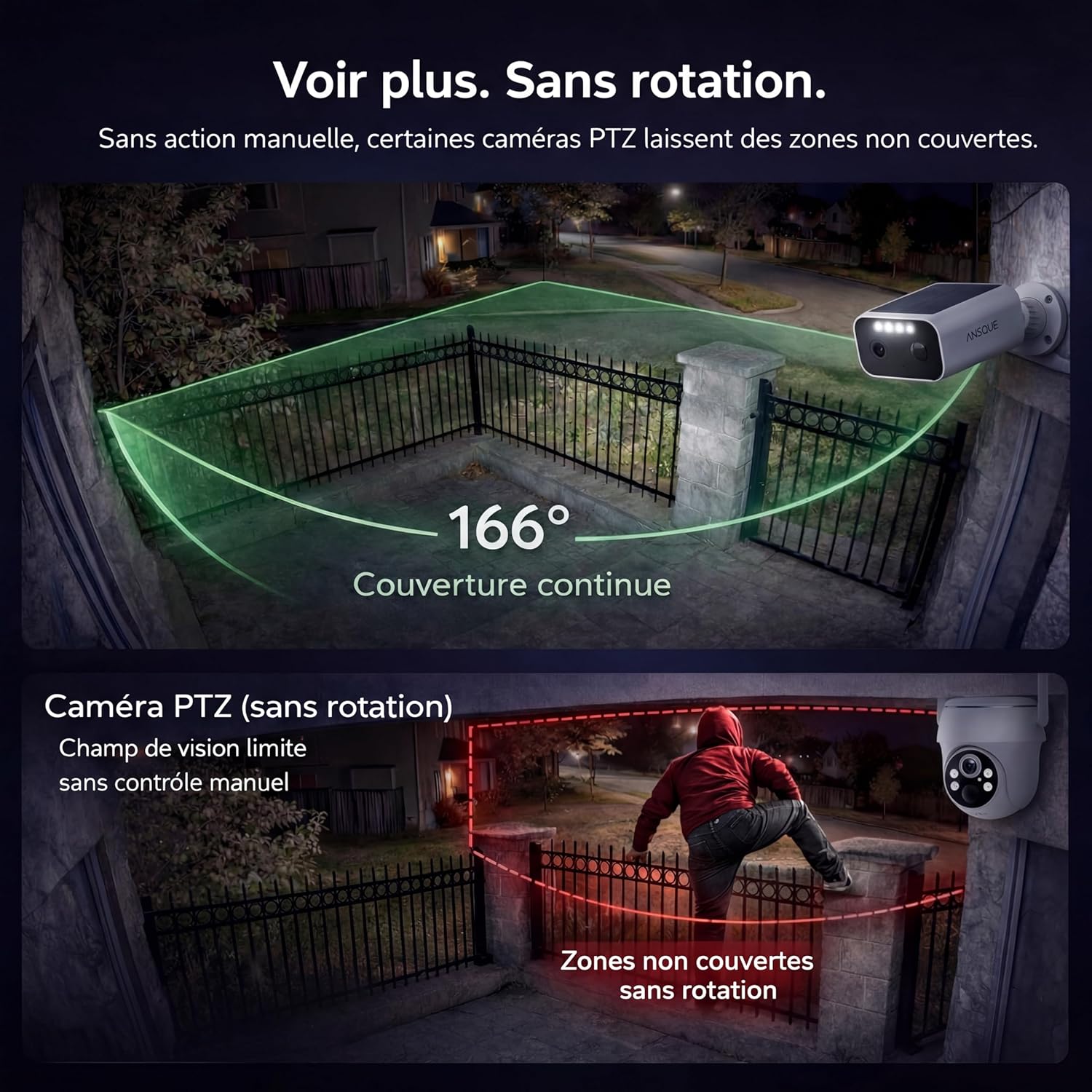 Thumbnail 6 de ANSQUE ANSQUE 2K 3MP : kit WiFi extérieur sans abonnement, 2 caméras + station, vision nocturne couleur et stockage local 32 Go