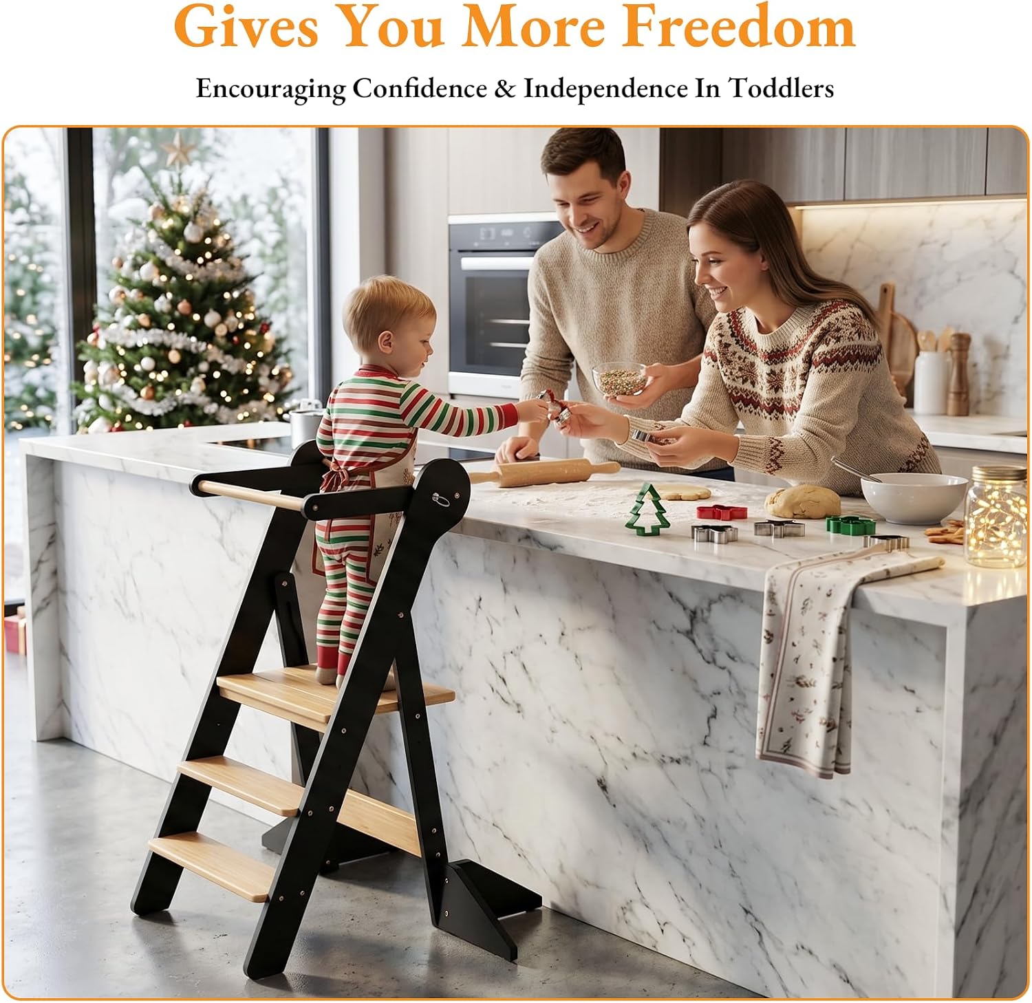Thumbnail 1 de COSYLAND Foldable Toddler Standing Tower with Adjustable Height and Safety Net, Ages 18 Months–6 Years