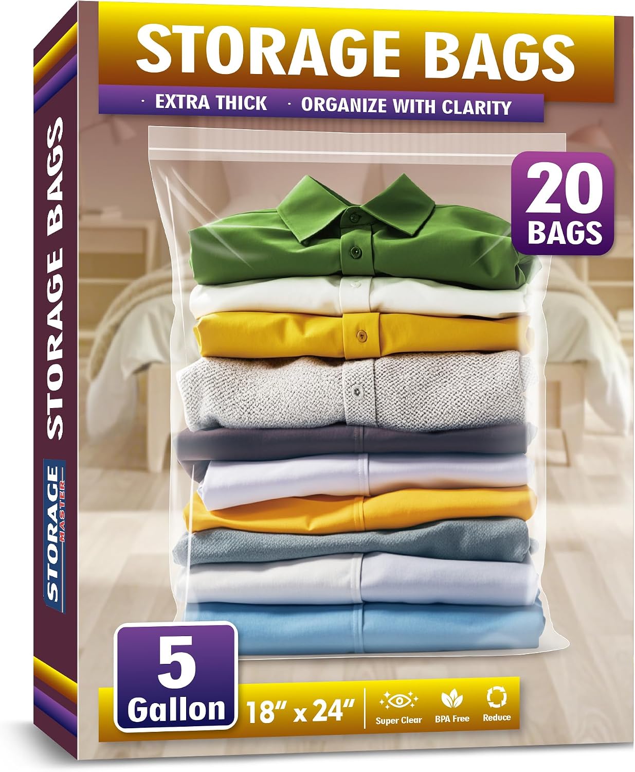 Detalle de Storage Master SM-5GL-20 5-Gallon Zippered Storage Bags, Clear 2-Mil PE, 20-Pack