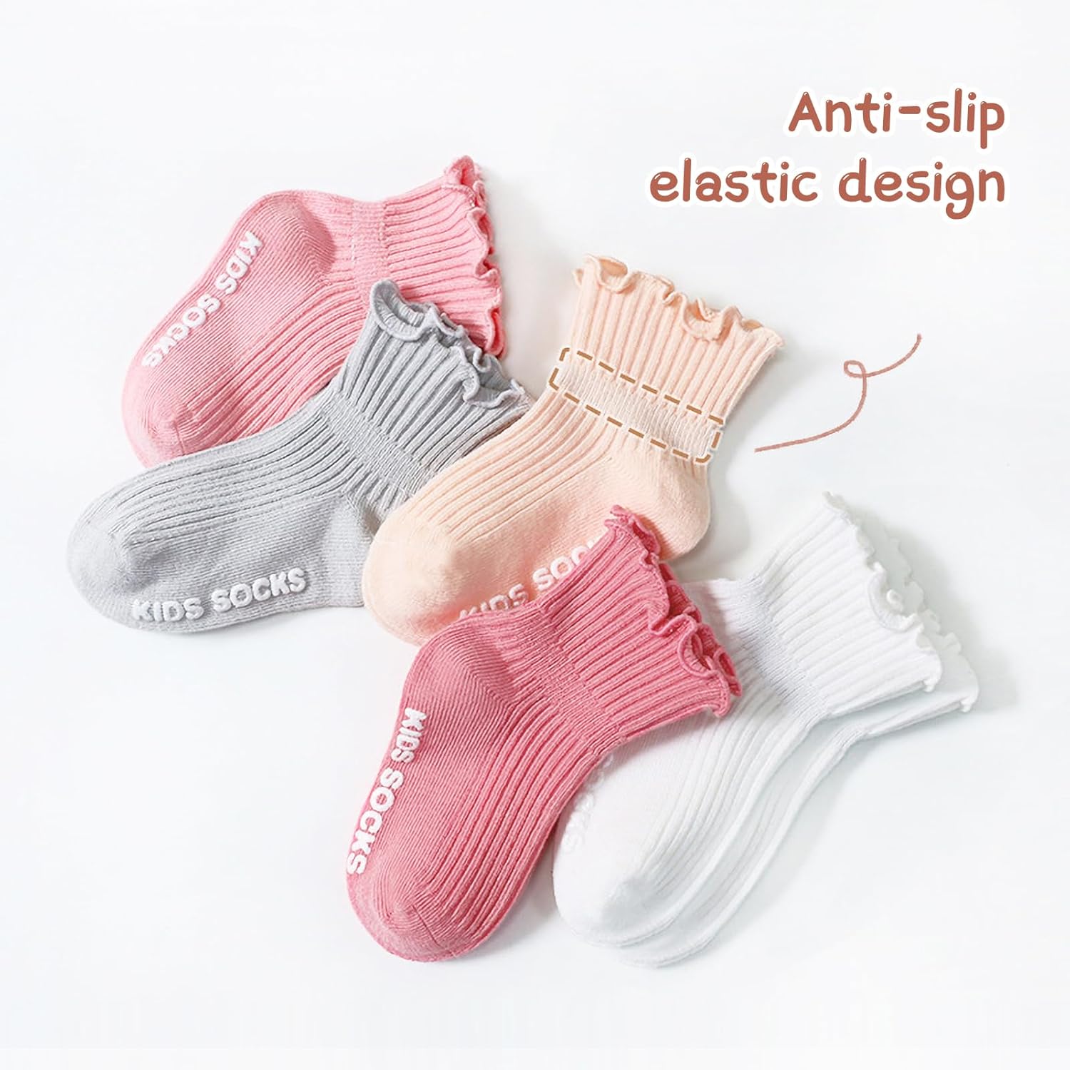 Thumbnail 6 de DRESHOW Infant Ruffle Lace Non-slip Socks for Babes: 6-Pack Plain Frilly Baby Socks