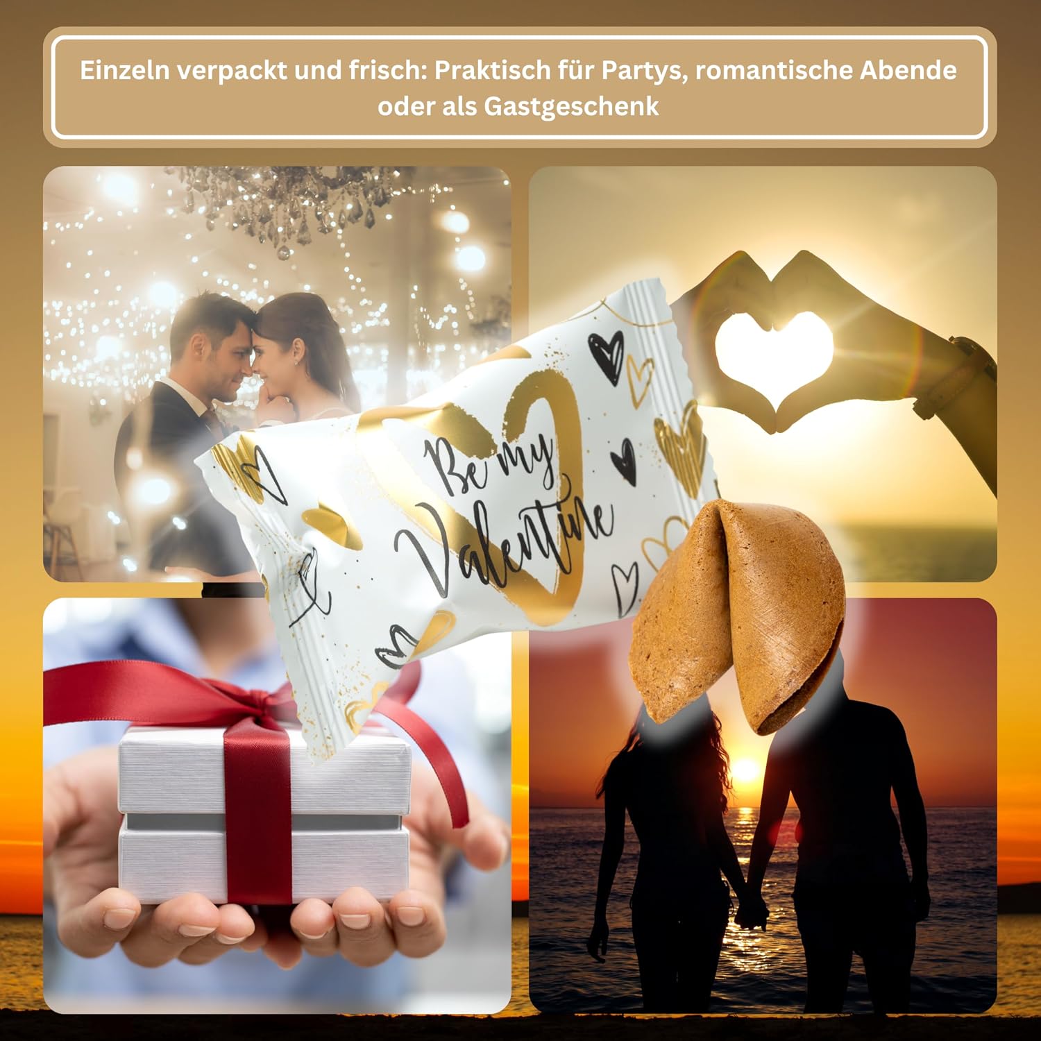 Detalle de Lucky Treats Valentinstag Glückskekse Kakao-Vanille – Be my Valentine | 25 Stück
