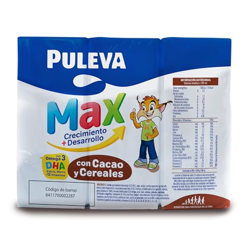 Detalle de Puleva Max Cereales y Cacao Leche Crecimiento +3 Años, Caja 10x3x200ml