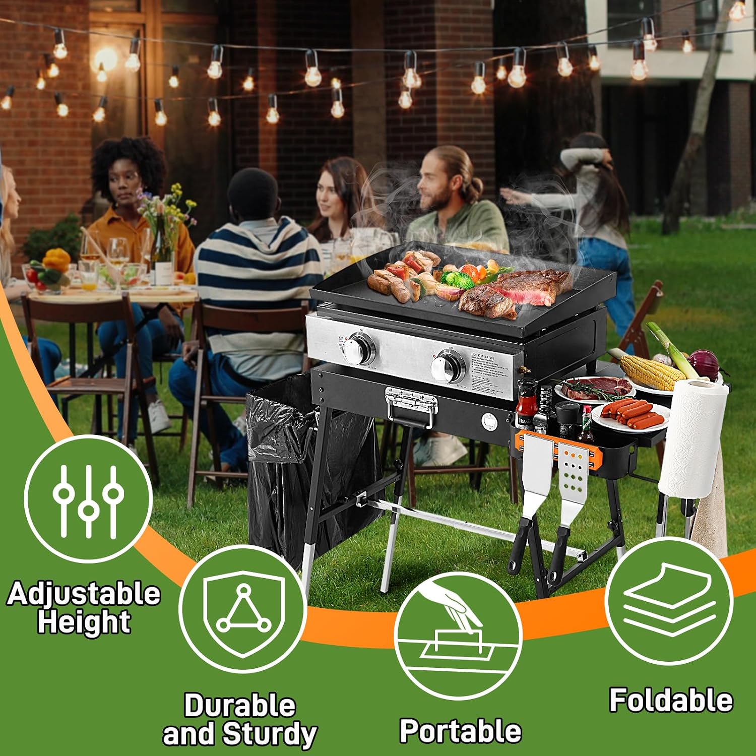 Detalle 2 de AOKEMAi Grill Table-CA Folding Grill Stand with Adjustable Legs