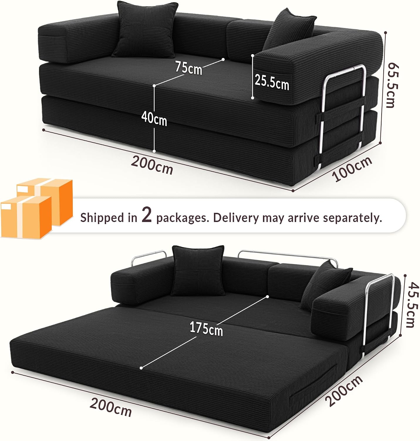 Detalle de YINIX Divano Letto Pieghevole 200cm Super King: un divano modulare con rivestimento in velluto e telaio in metallo