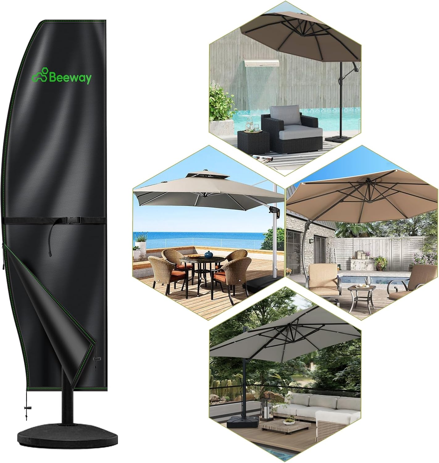 Thumbnail 5 de BEEWAY Garden Parasol Cover Waterproof for 2m–4m Cantilever Umbrellas
