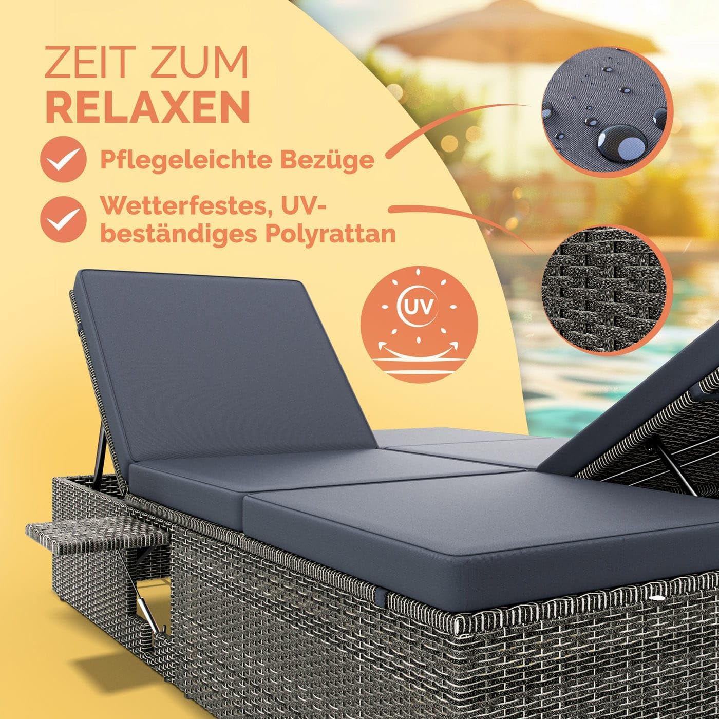 Thumbnail 1 de Casaria Sonnenliege 2 Personen mit Klapptisch
