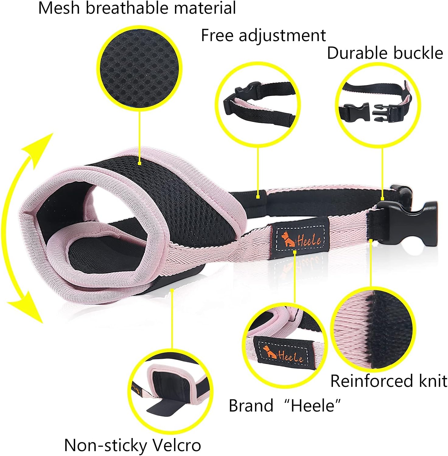 Detalle de HEELE Maulkorb für Hunde mit verstellbarer Schlaufe, atmungsaktivem Nylon und Schnalle (S, Rosa)