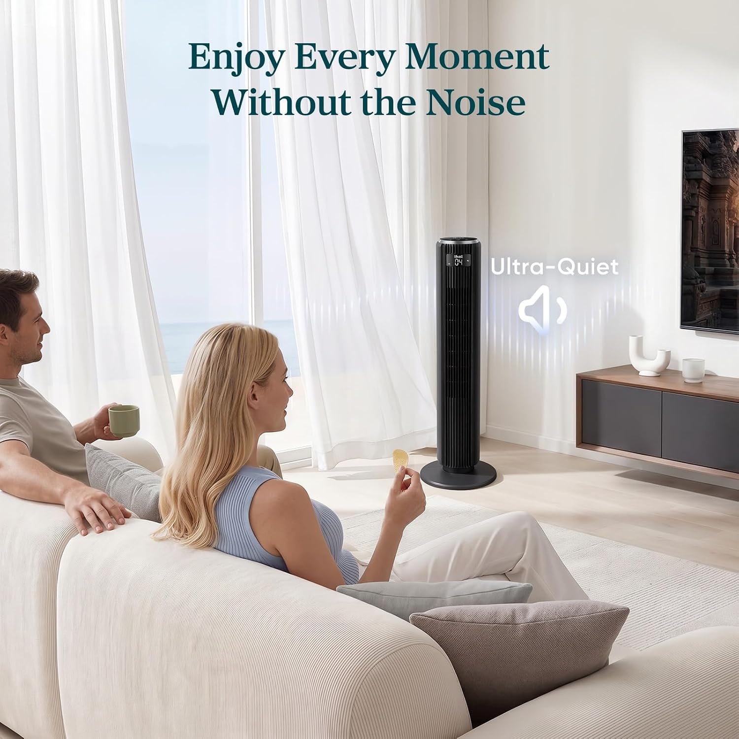 Detalle 2 de Levoit Classic 36-Inch Tower Fan for Bedroom: Quiet, Auto-Adjusting Cooling with Remote