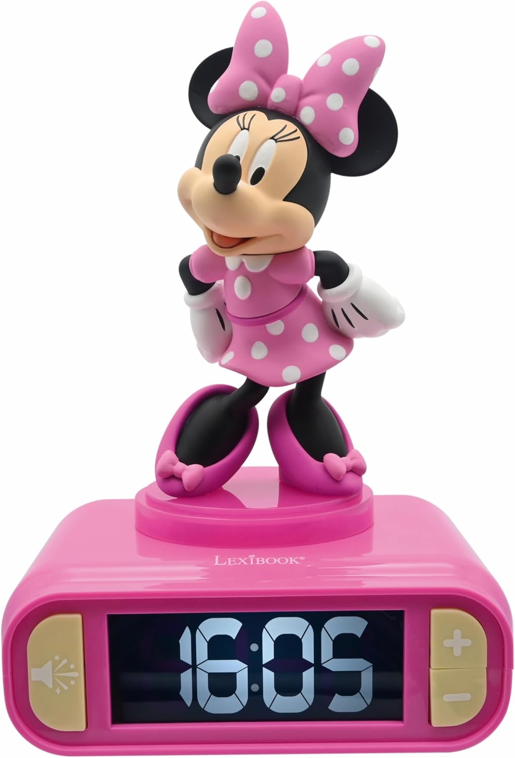 Detalle de Lexibook Disney Minnie – Réveil veilleuse Minnie RL800MN, écran LCD rétro-éclairé, 6 mélodies et Snooze (Rose)