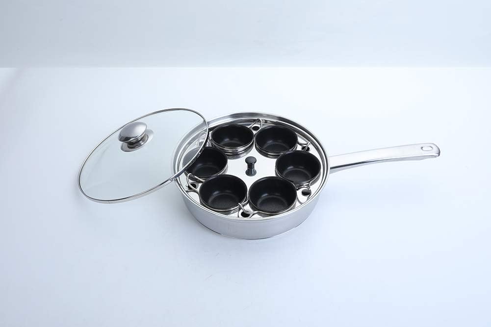 Detalle de RUNZI Egg Poacher Pan – Stainless Steel Poached Egg Cooker with 6 Nonstick Silicone Cups for Induction