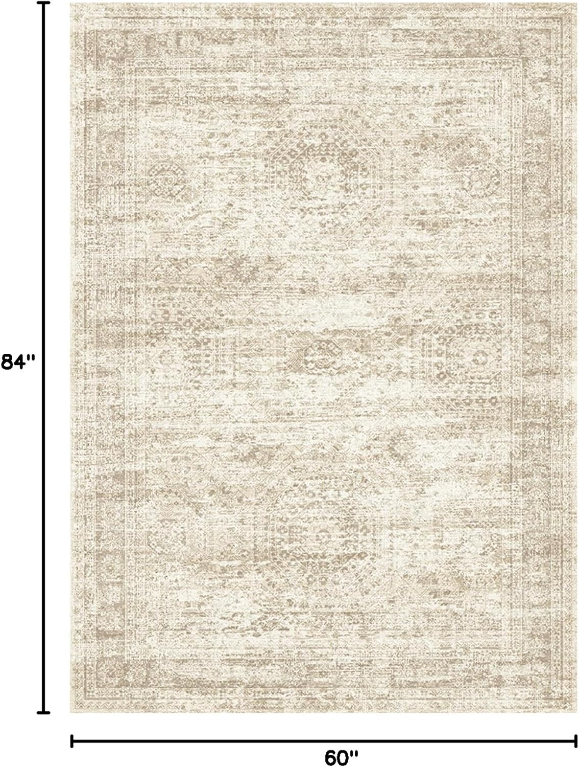 Detalle de Soalmost 5x7 Beige Area Rug — Low-Pile, Pet-Friendly, Washable