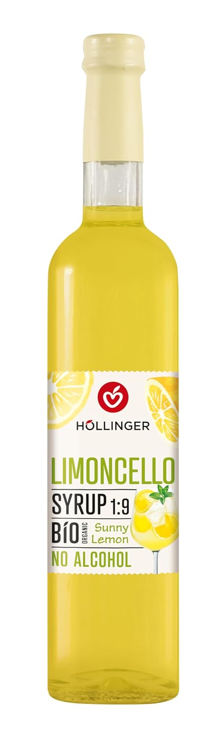 Detalle de Höllinger Bio Cocktailsirup Limoncello (vegan) – alkoholfreier Cocktailmix in 3x50 ml Glasflasche