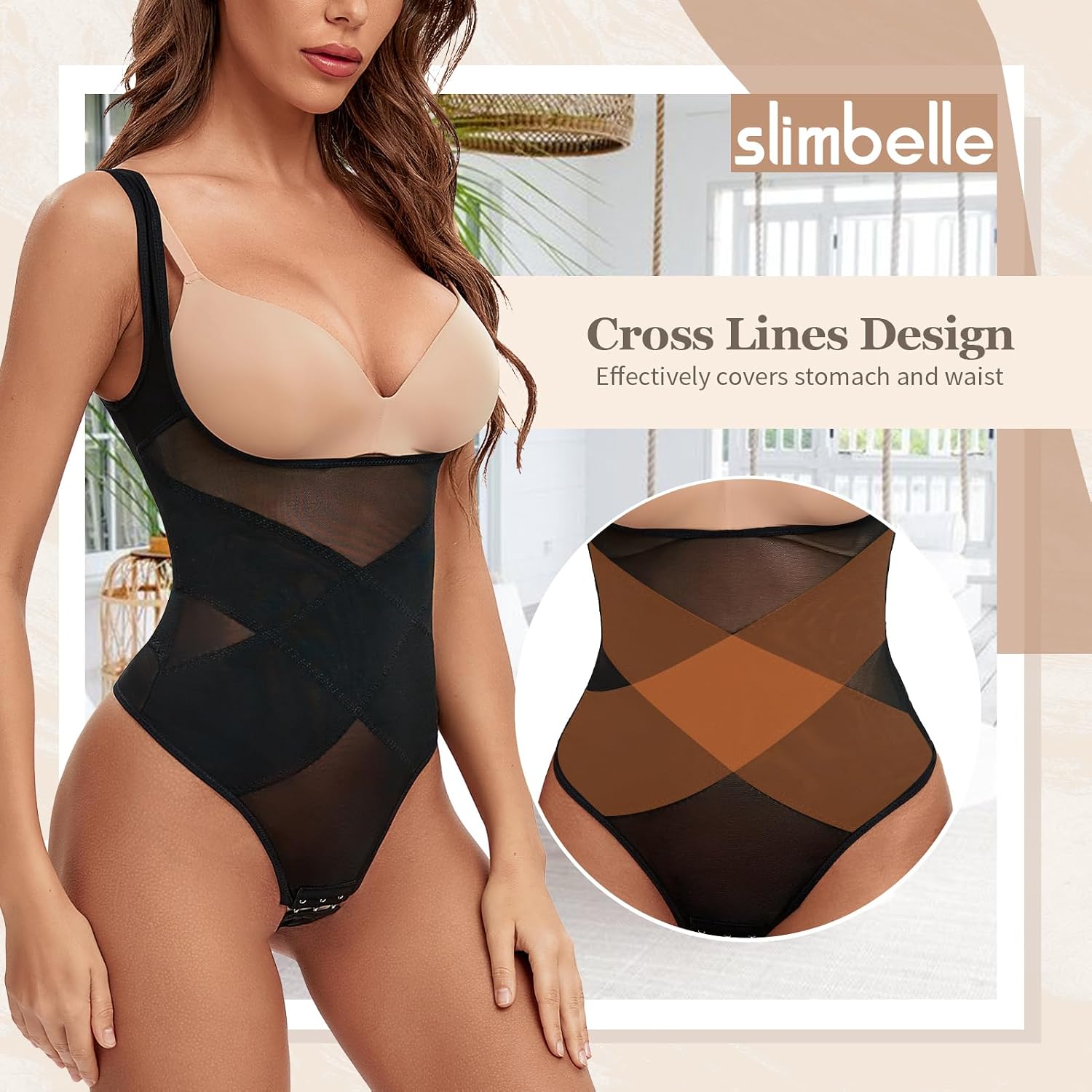 Detalle 2 de SLIMBELLE formande body för dam med magkontroll och stringdesign