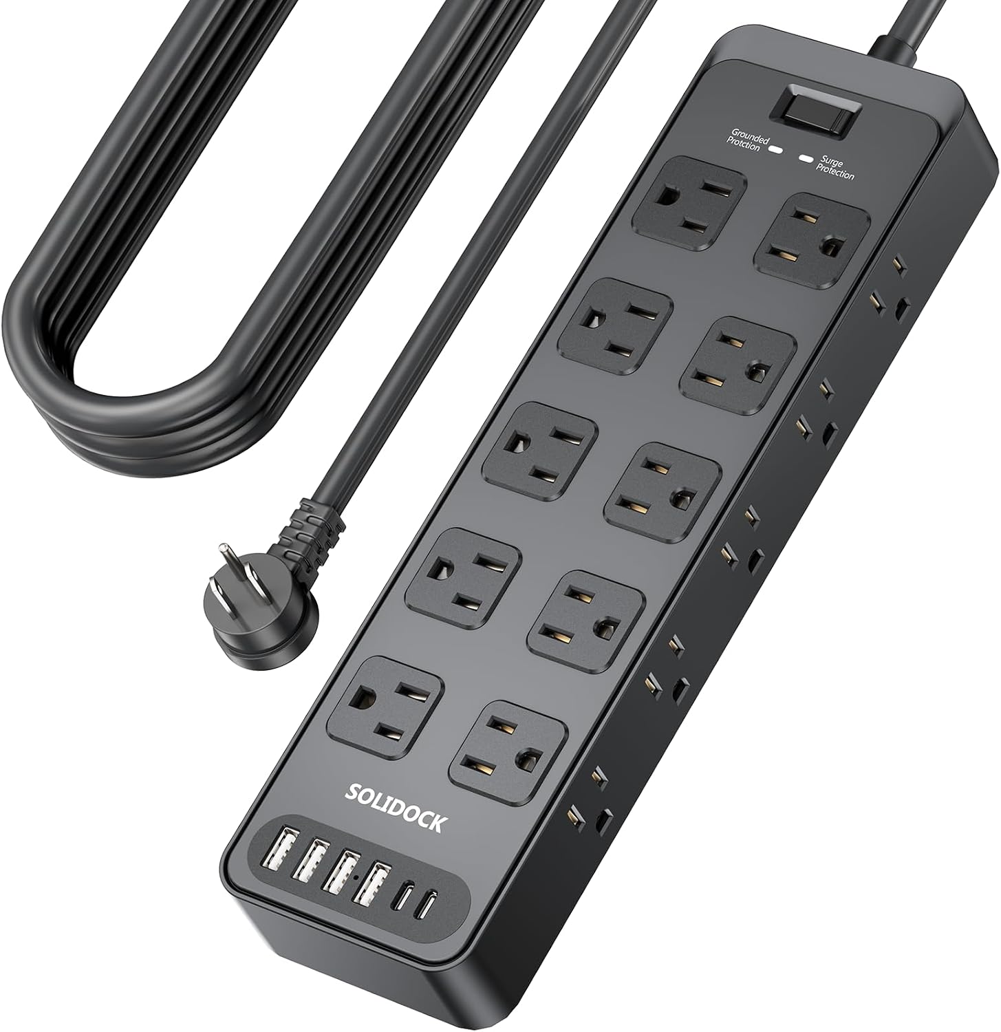 Detalle de Solidock 20-Outlet Power Strip with USB-C (6-ft Extension Cord) and 2700-Joule Surge Protection
