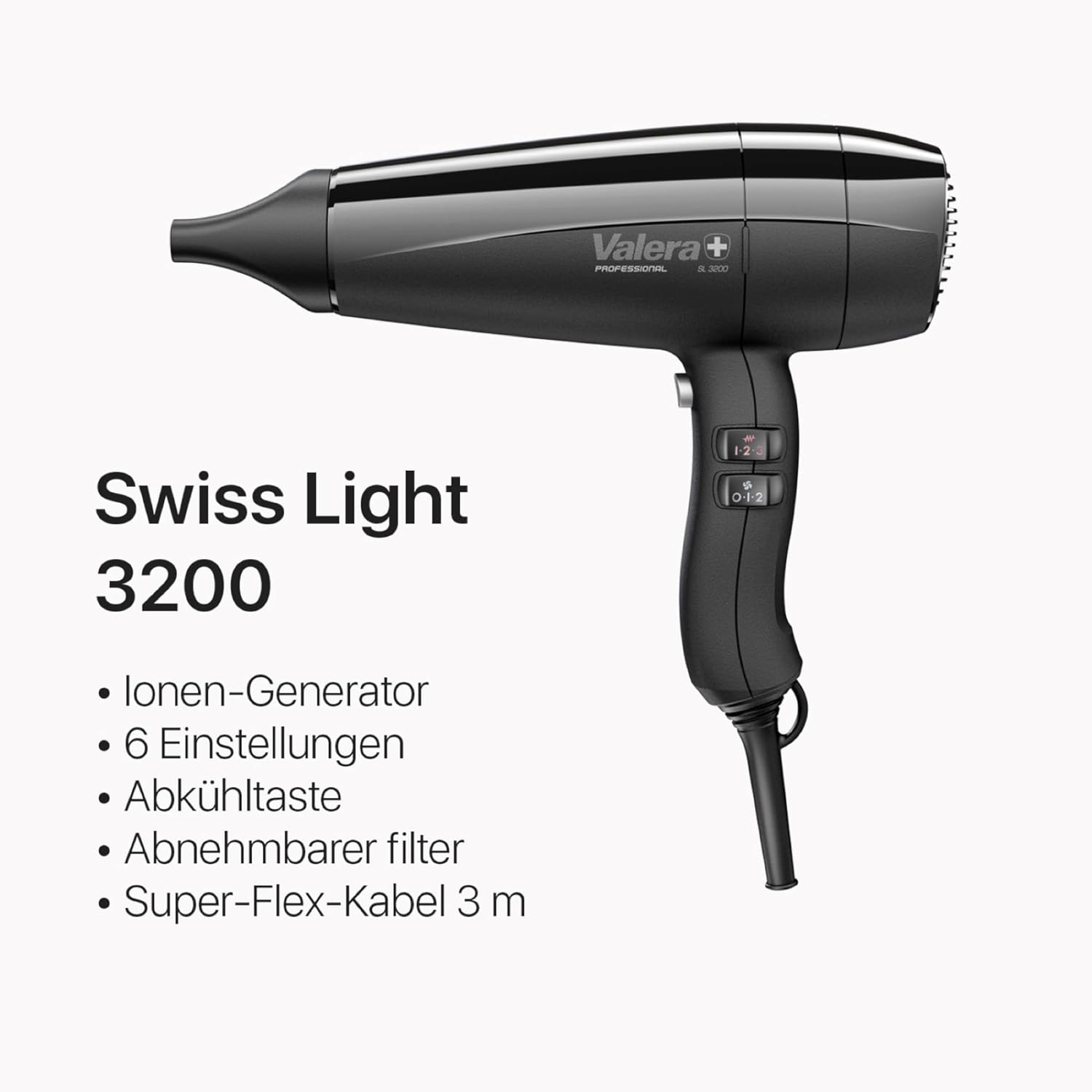 Detalle 2 de Valera Swiss Light 3200: Leichtgewichtiger Profi-Haartrockner mit 3 Stufen, Abkühltaste und abnehmbarem Filter