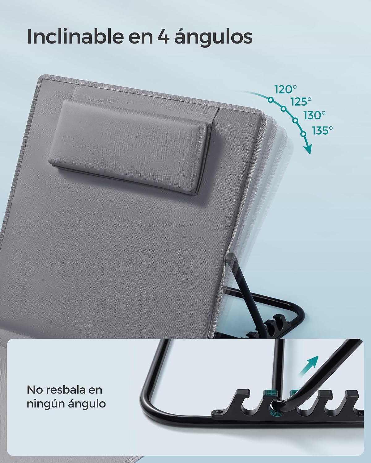 Detalle de SONGMICS Juego de 2 Tumbonas de Playa GCB251G01: confortables, ligeras y plegables