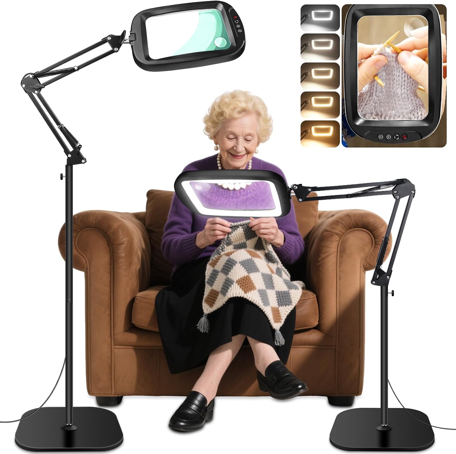 Detalle de HQGZQL 10X/30X Floor Magnifying Lamp with Light and 7-Inch Viewing Area