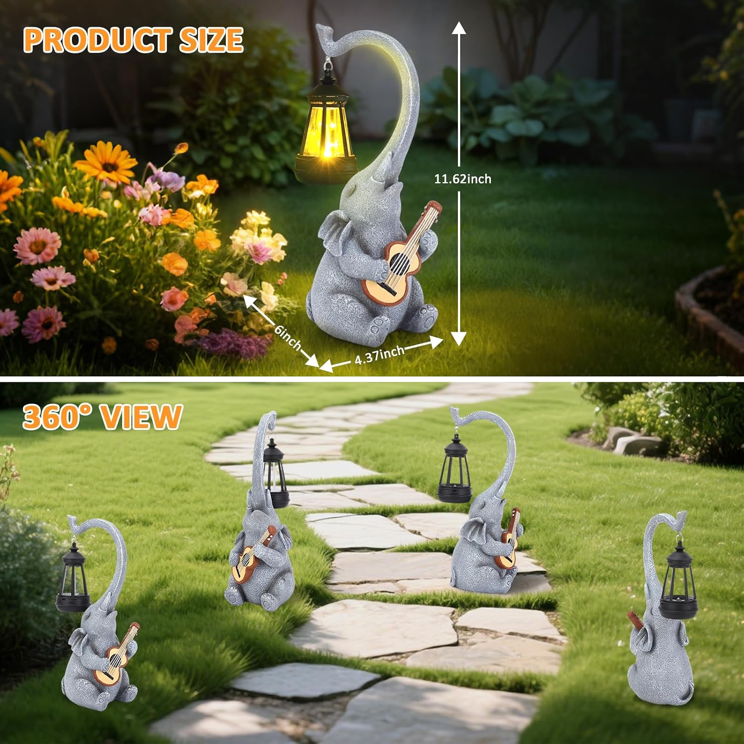 Thumbnail 2 de MERUIKCO Elephant Statue 11.62in Solar LED