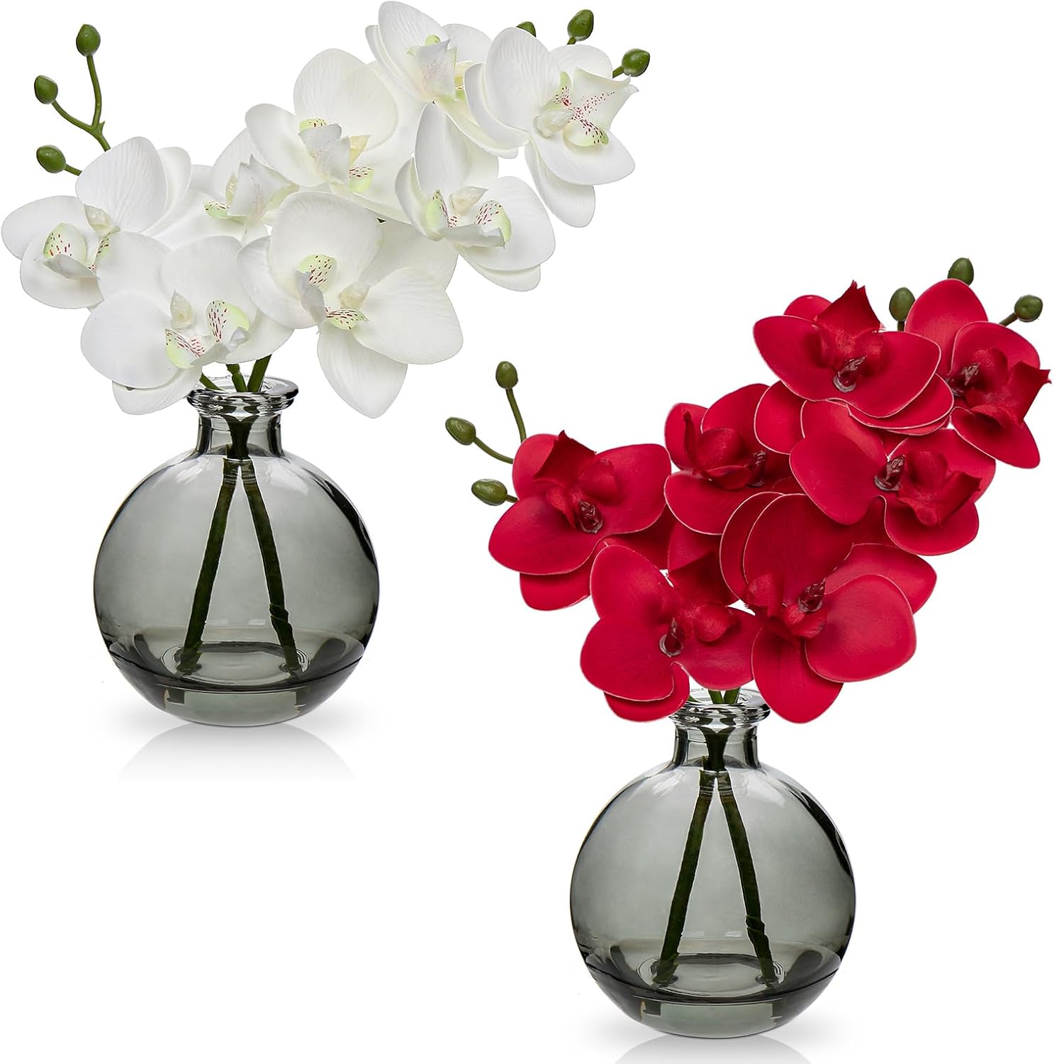 Thumbnail 6 de 2 Stück Künstliche Orchideen Blau mit schwarzer Glasvase – Pflegeleichtes Deko-Set