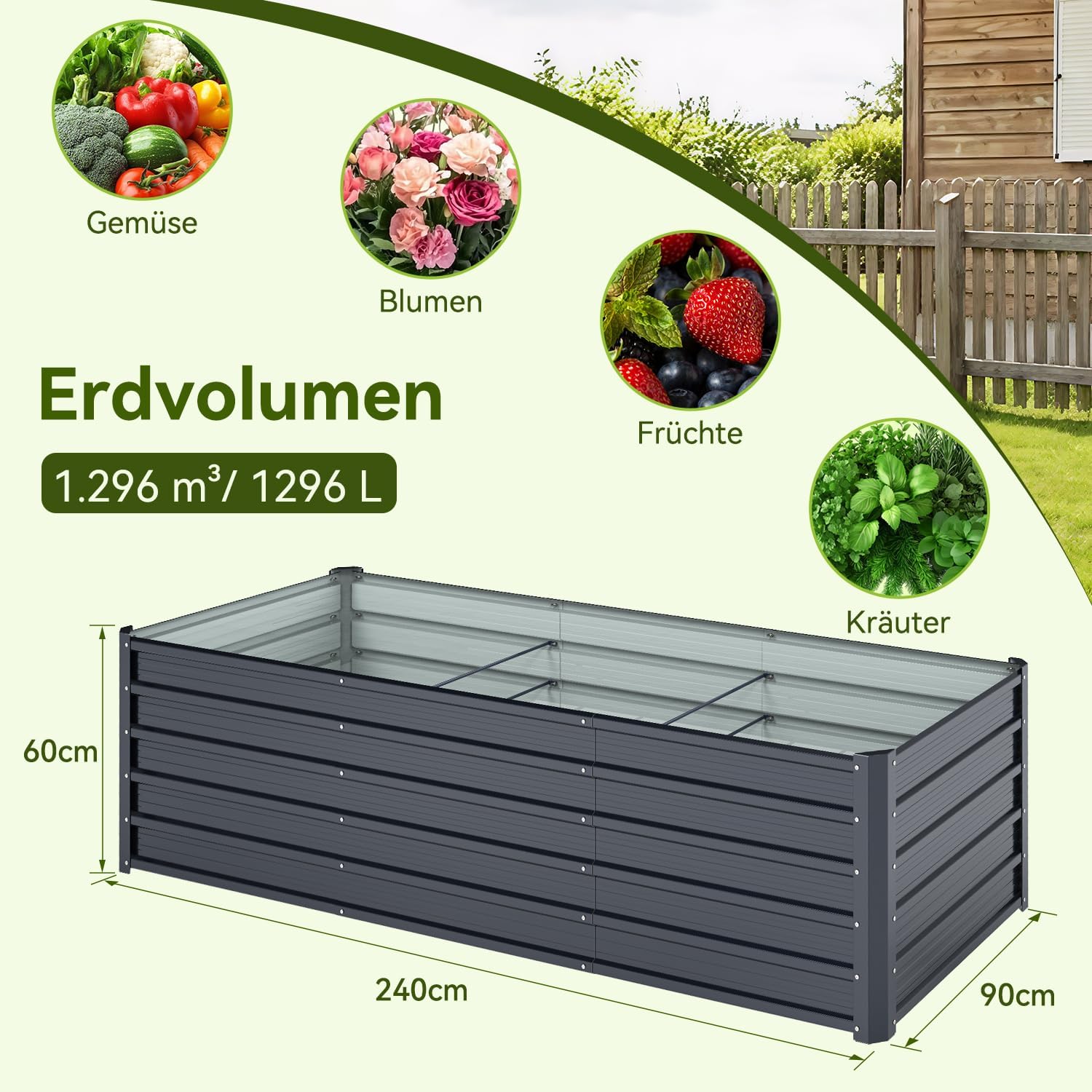 Thumbnail 3 de Ohuhu Metall Hochbeet 240x90x60 cm