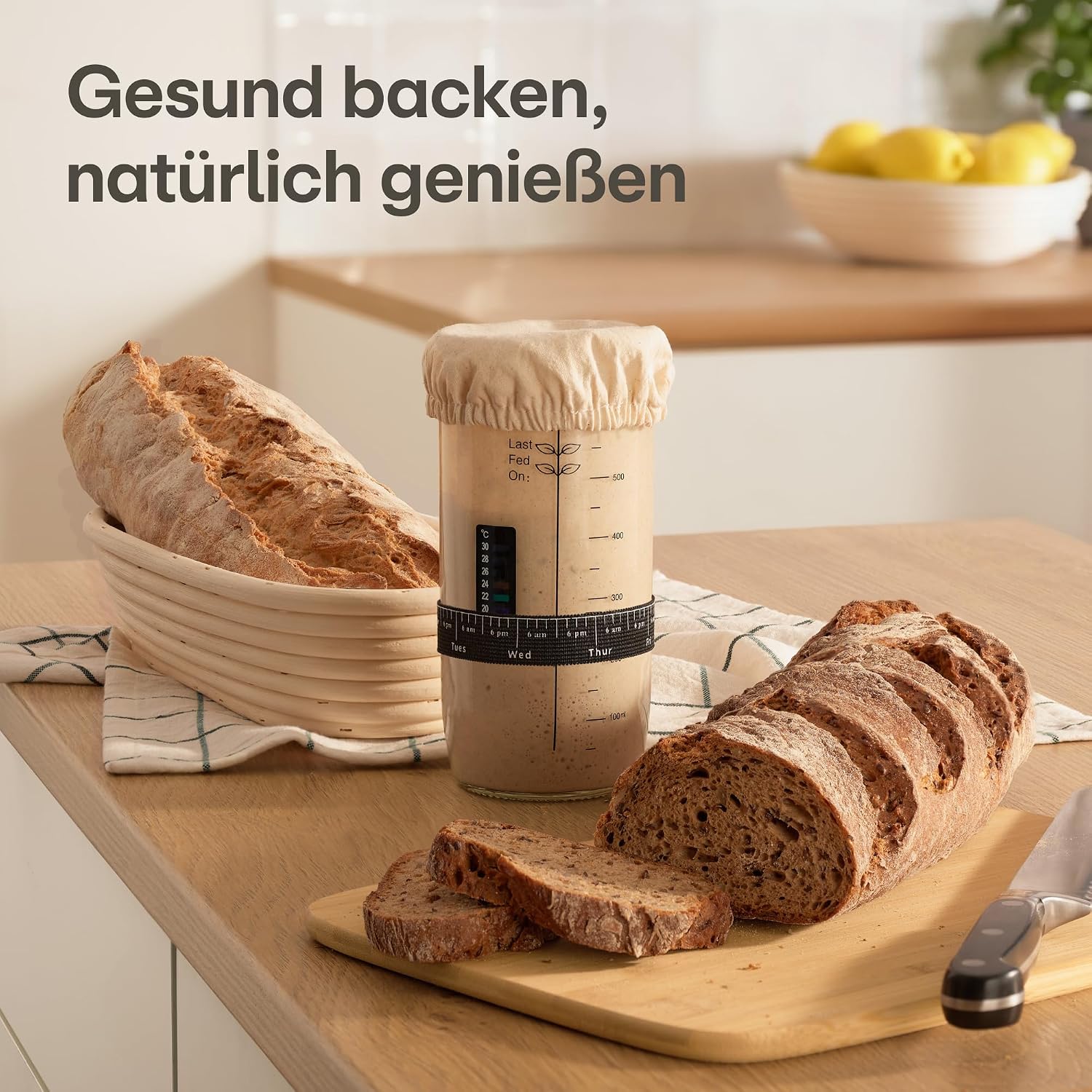 Detalle de Praknu Sauerteig Starter Set aus Glas (700 ml) – Komplett-Set für Einsteiger & Zuhause backen