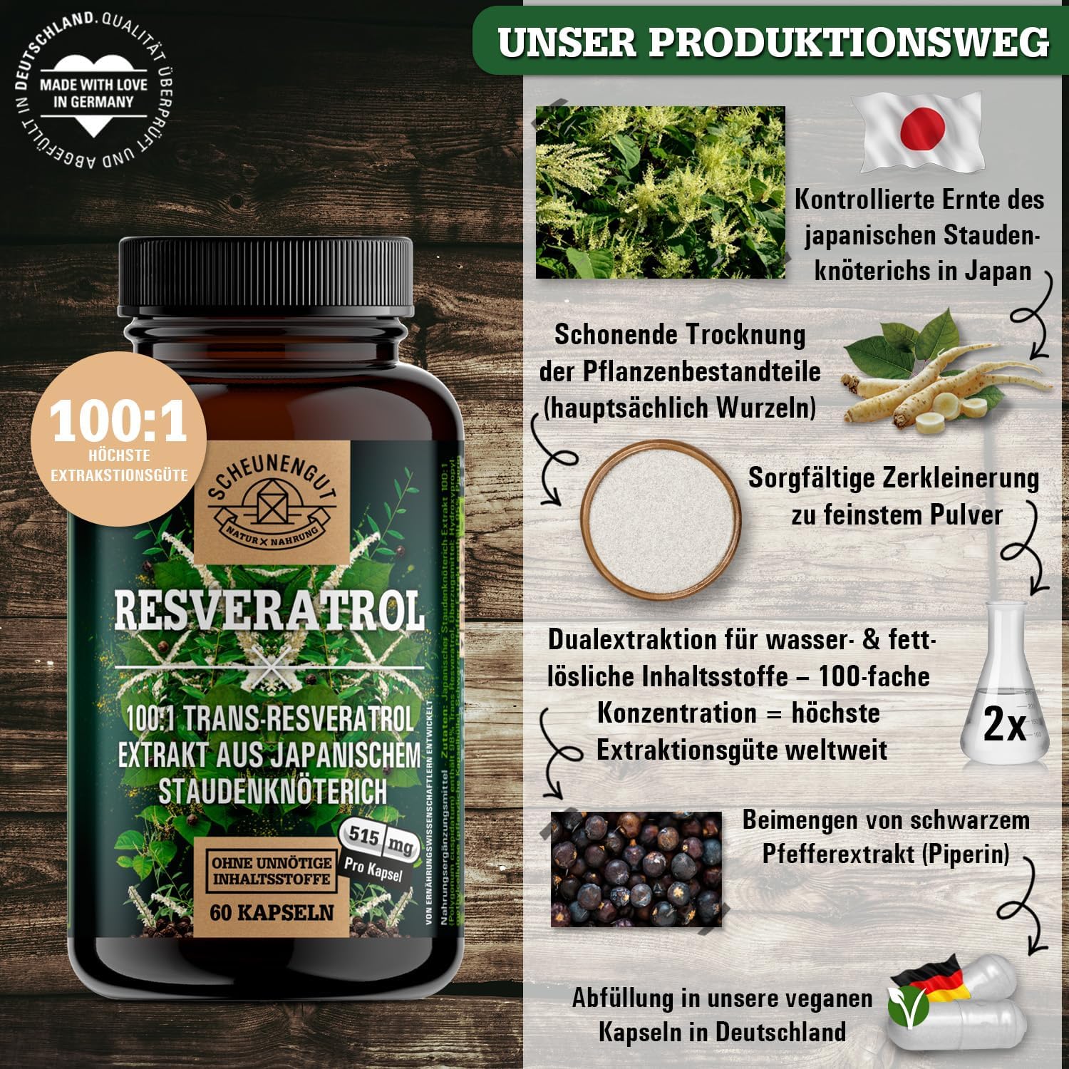 Detalle 2 de SCHEUNENGUT Resveratrol 1000mg Kapseln
