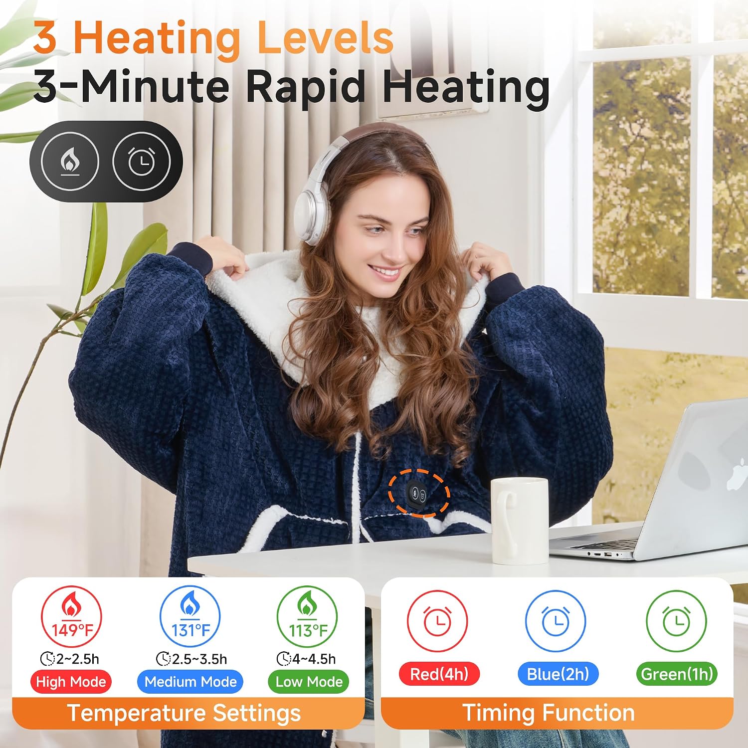 Detalle 2 de HOTHUGZ YHC-J5 Heated Wearable Hoodie, 5-Zone Heat, Sherpa Fleece