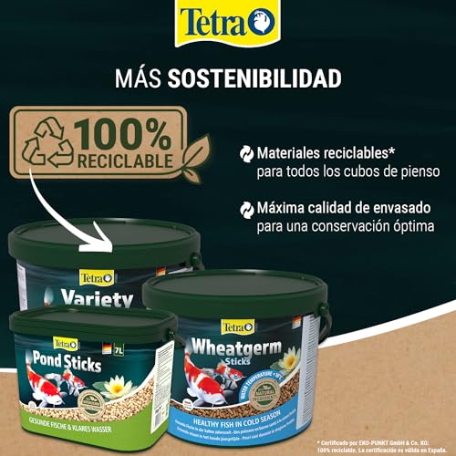 Detalle de Tetra Pond Flakes: alimento en escamas para peces pequeños y jóvenes en estanque (cubo 10 L)