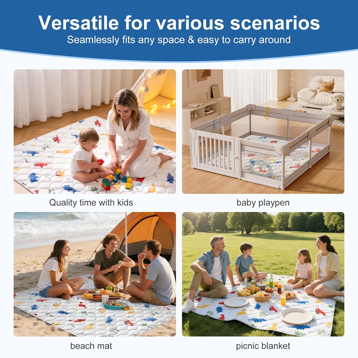 Thumbnail 6 de VIVIDVIBEBEARPAS 50" x 50" Foldable Baby Play Mat, Foam, Washable, Non-Slip